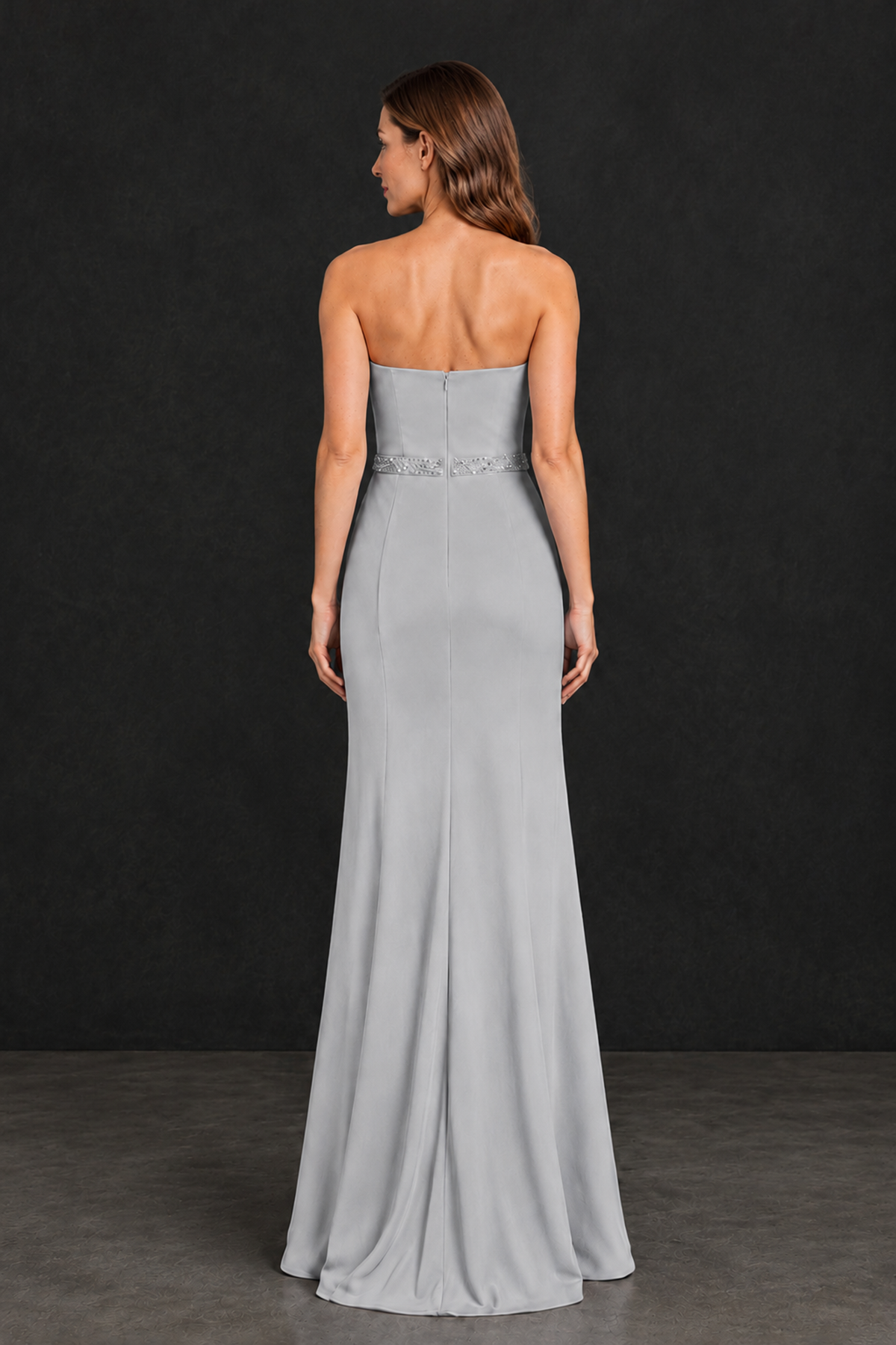 BOLODOO Silver Strapless Mother of the Bride Dress with 3D Floral Appliques - Silver - Silver_2
