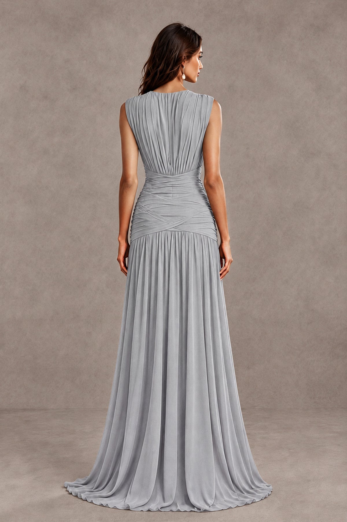 BOLODOO Silver V-Neck Ruched Wedding Guest Dress - Silver - Silver_2