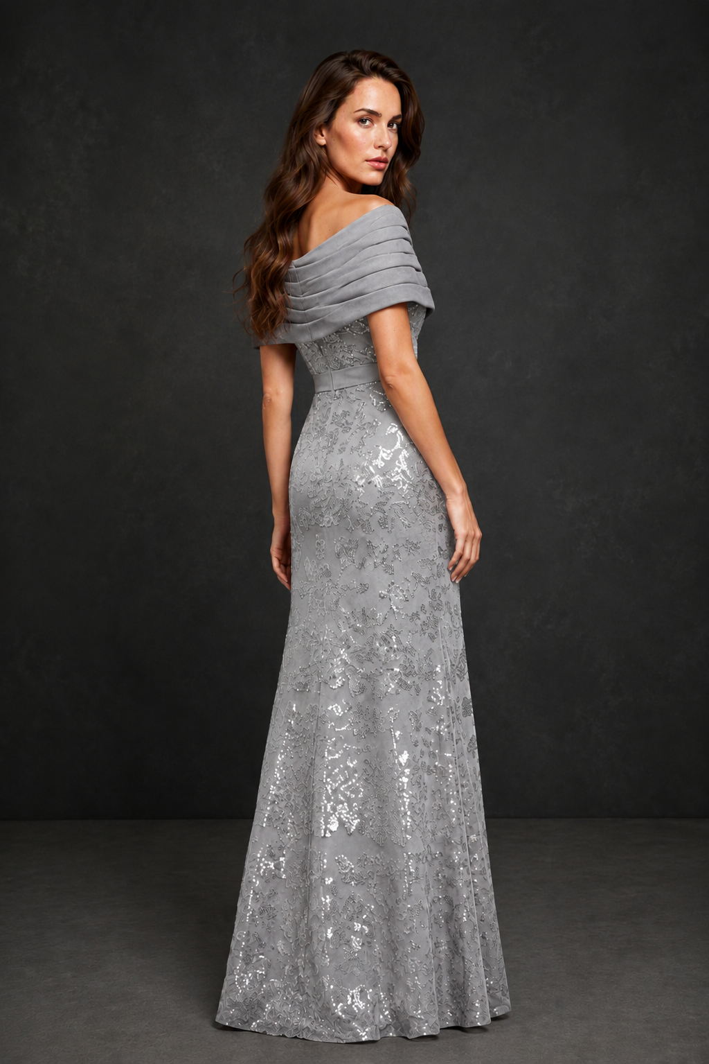 BOLODOO Silver Off-Shoulder Sequin Lace Mermaid Evening Gown | Mother of the Bride Formal Dress - Silver