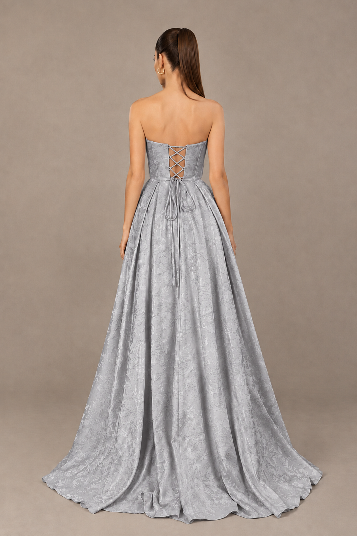 BOLODOO Silver Strapless Sweetheart Corset Prom Dress with High Slit – Lace-Up Back A-Line Evening Gown - Silver - Silver_2
