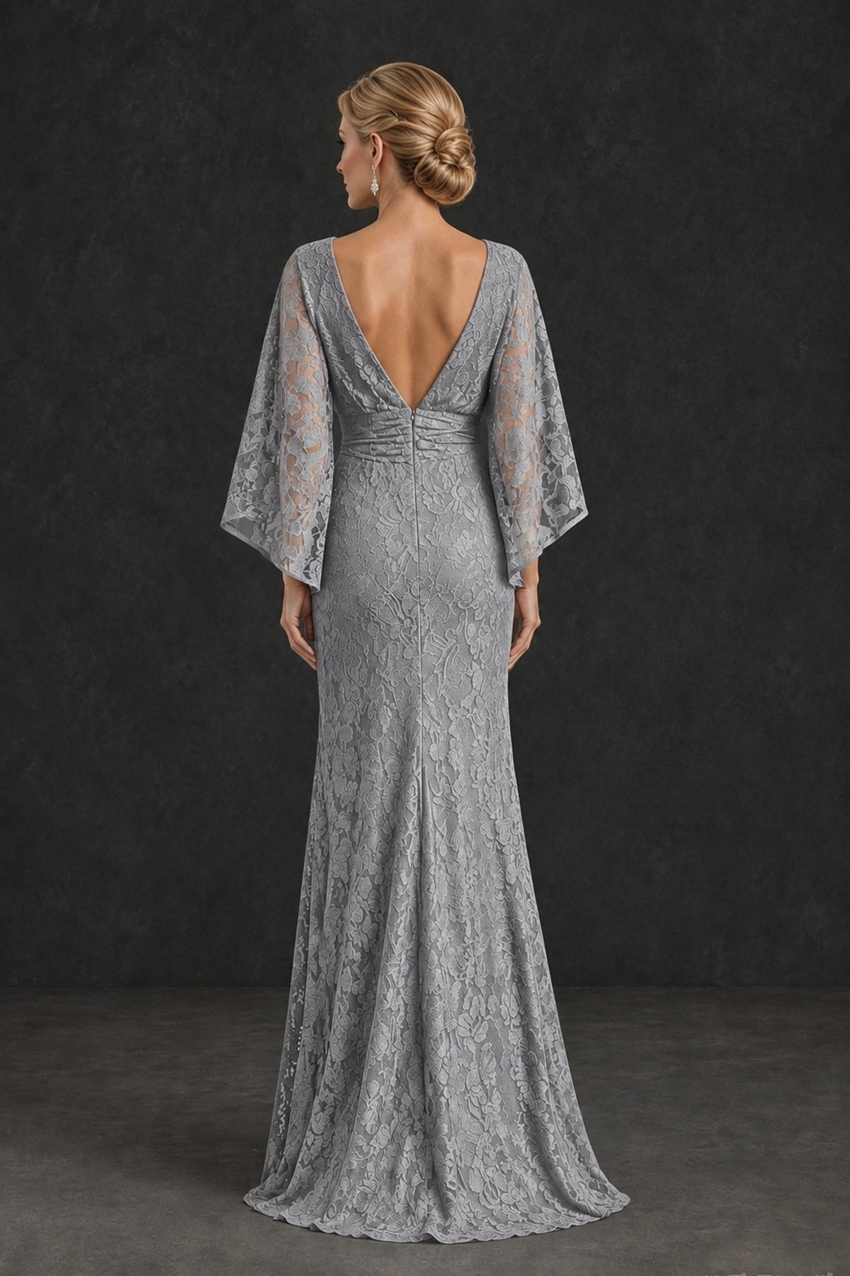 BOLODOO Silver Lace Flutter Sleeve Mother of the Bride Dress - Silver - Silver_2