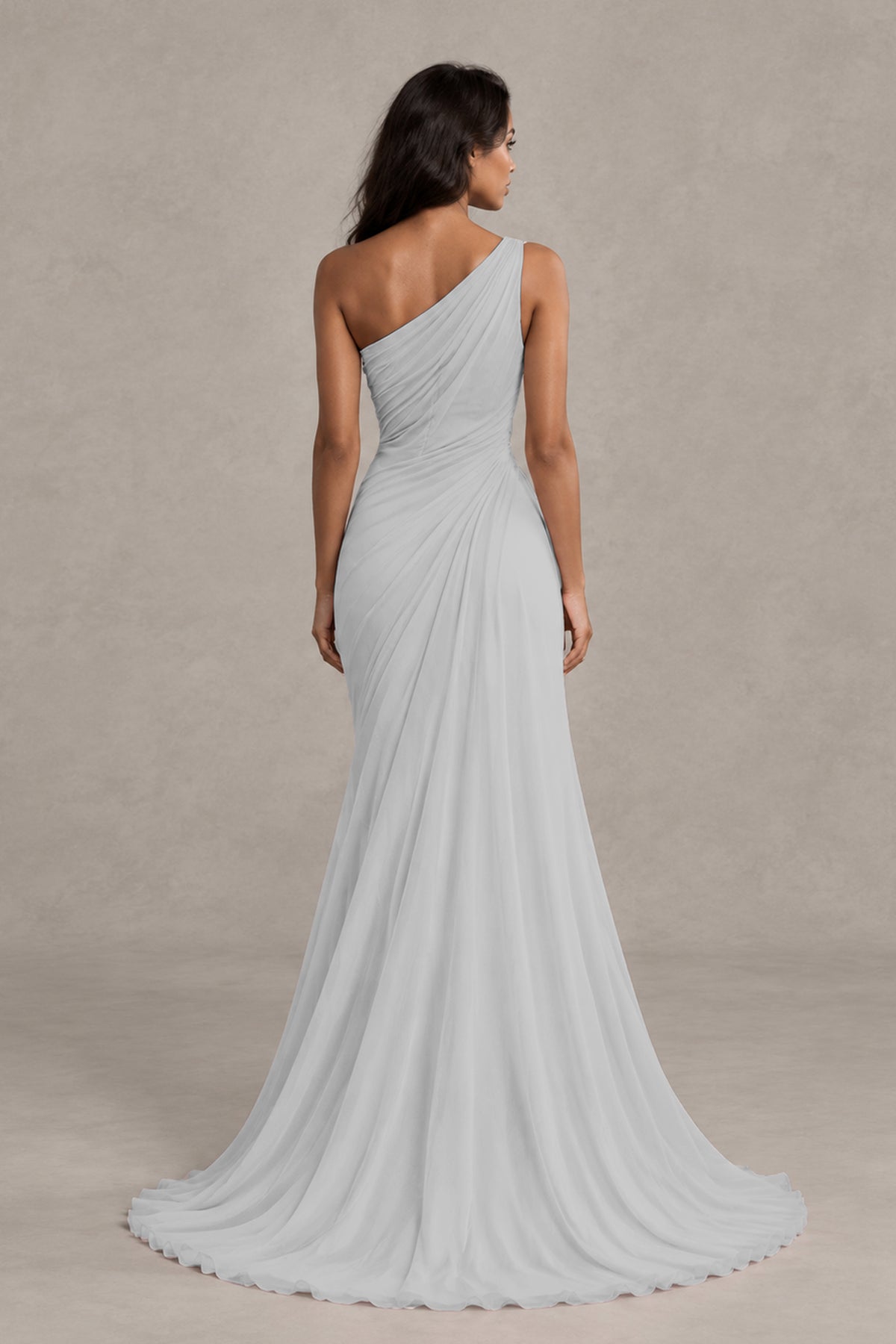 BOLODOO Silver One-Shoulder Floral Ruched Maxi Dress - Silver