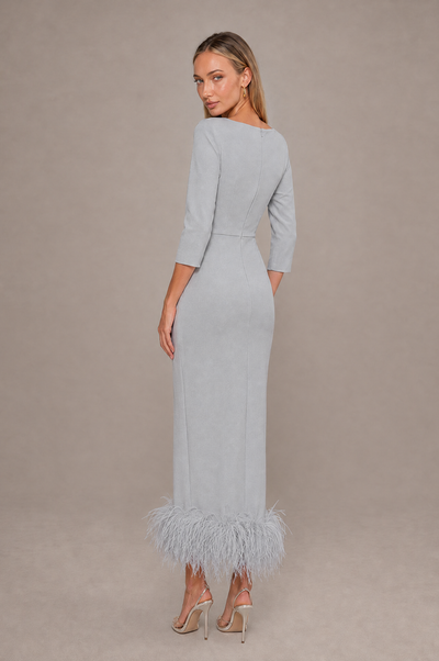 BOLODOO Silver Feather-Trim Twist-Waist Midi Dress - Silver - Silver_2