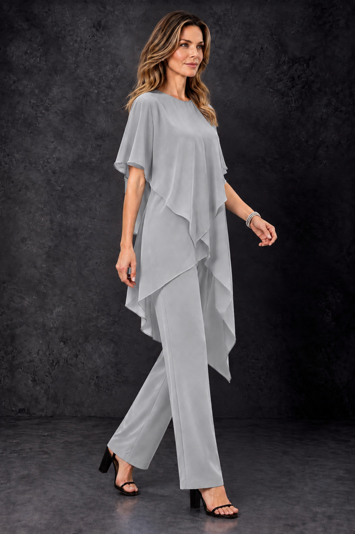 BOLODOO Silver Chiffon Two Piece Mother of the Bride Pant Suit - Silver - Silver_2
