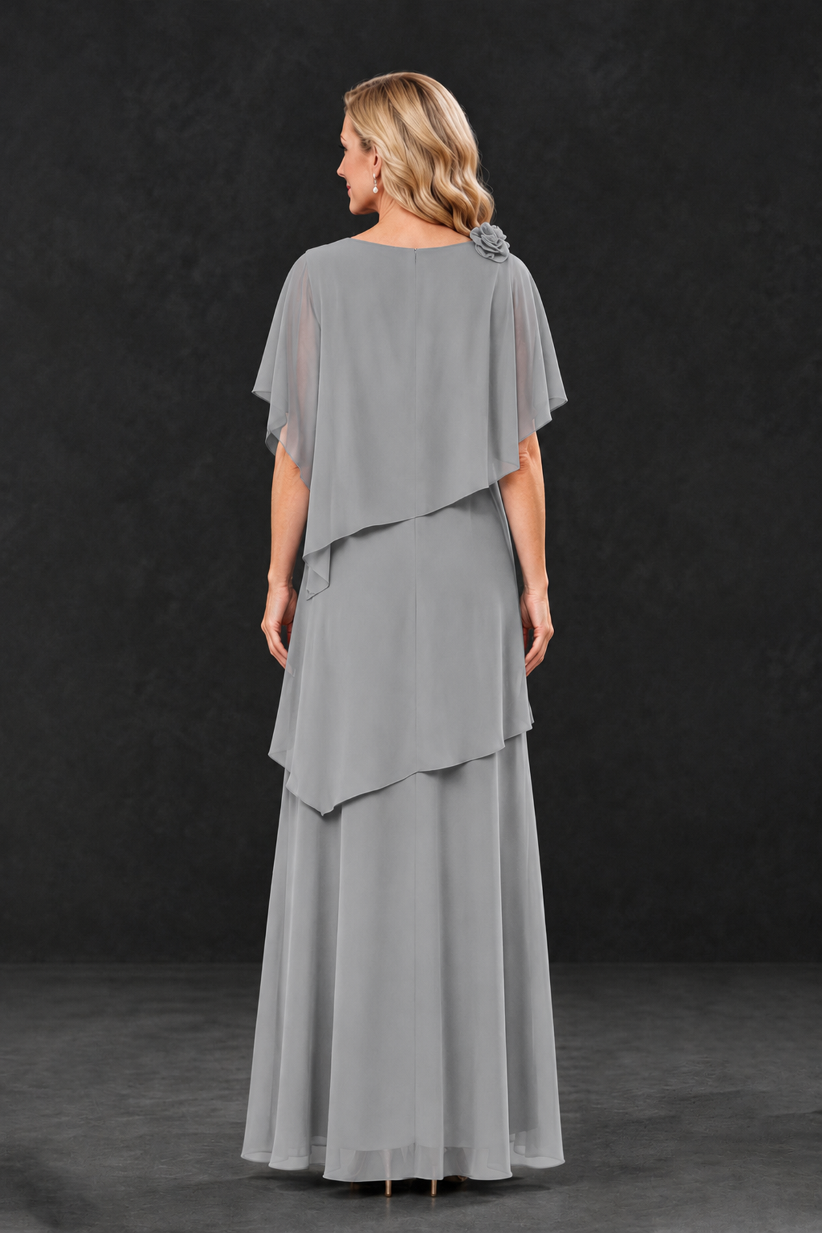 BOLODOO Silver Tiered Flutter Sleeve Mother of the Bride Maxi Dress - Silver - Silver_2