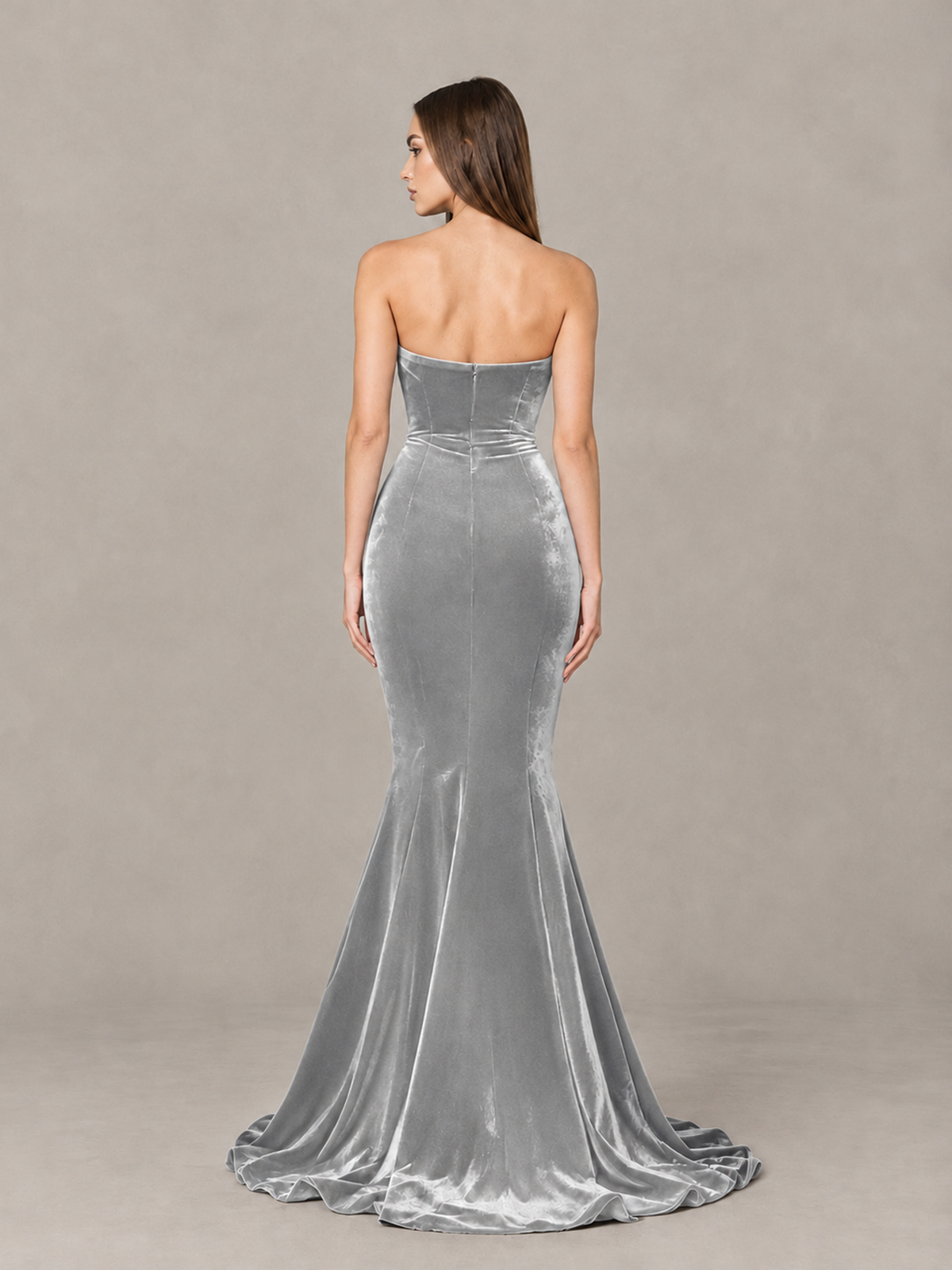 BOLODOO Silver Strapless Sweetheart Velvet-Look Mermaid Evening Dress - Silver - Silver_2