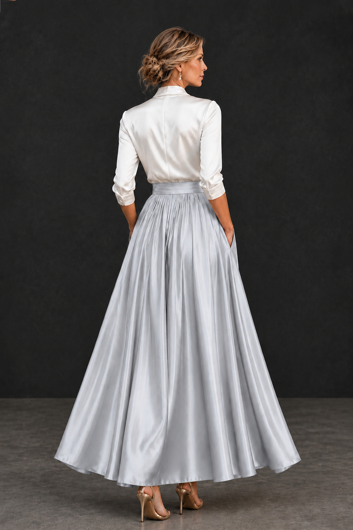 BOLODOO Silver and White V-Neck A-Line Mother of the Bride Dress - Silver - Silver_2
