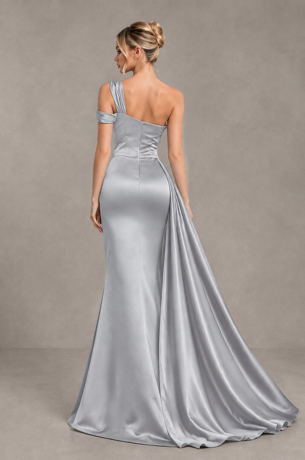 BOLODOO Silver Asymmetric Ruched Formal Evening Dress - Silver - Silver_2