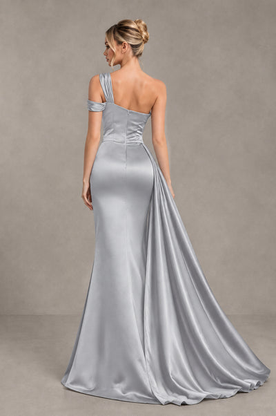 BOLODOO Silver Asymmetric Ruched Formal Evening Dress - Silver - Silver_2