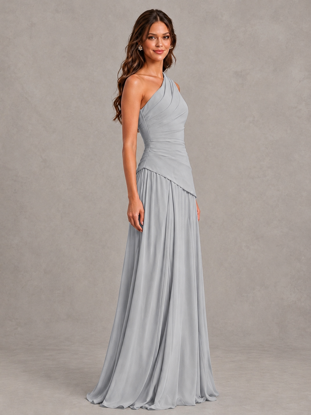 BOLODOO Silver One-Shoulder Lace-Up Back Bridesmaid Dress - Silver - Silver_3