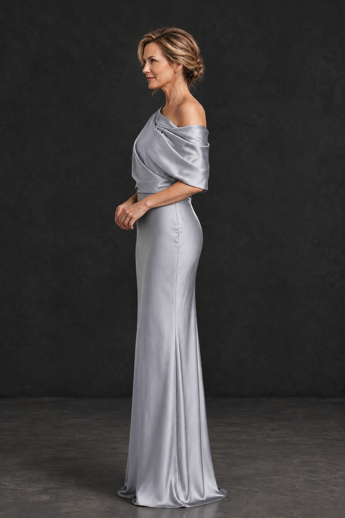BOLODOO Silver Satin Asymmetric Mother of the Bride Dress - Silver - Silver_3