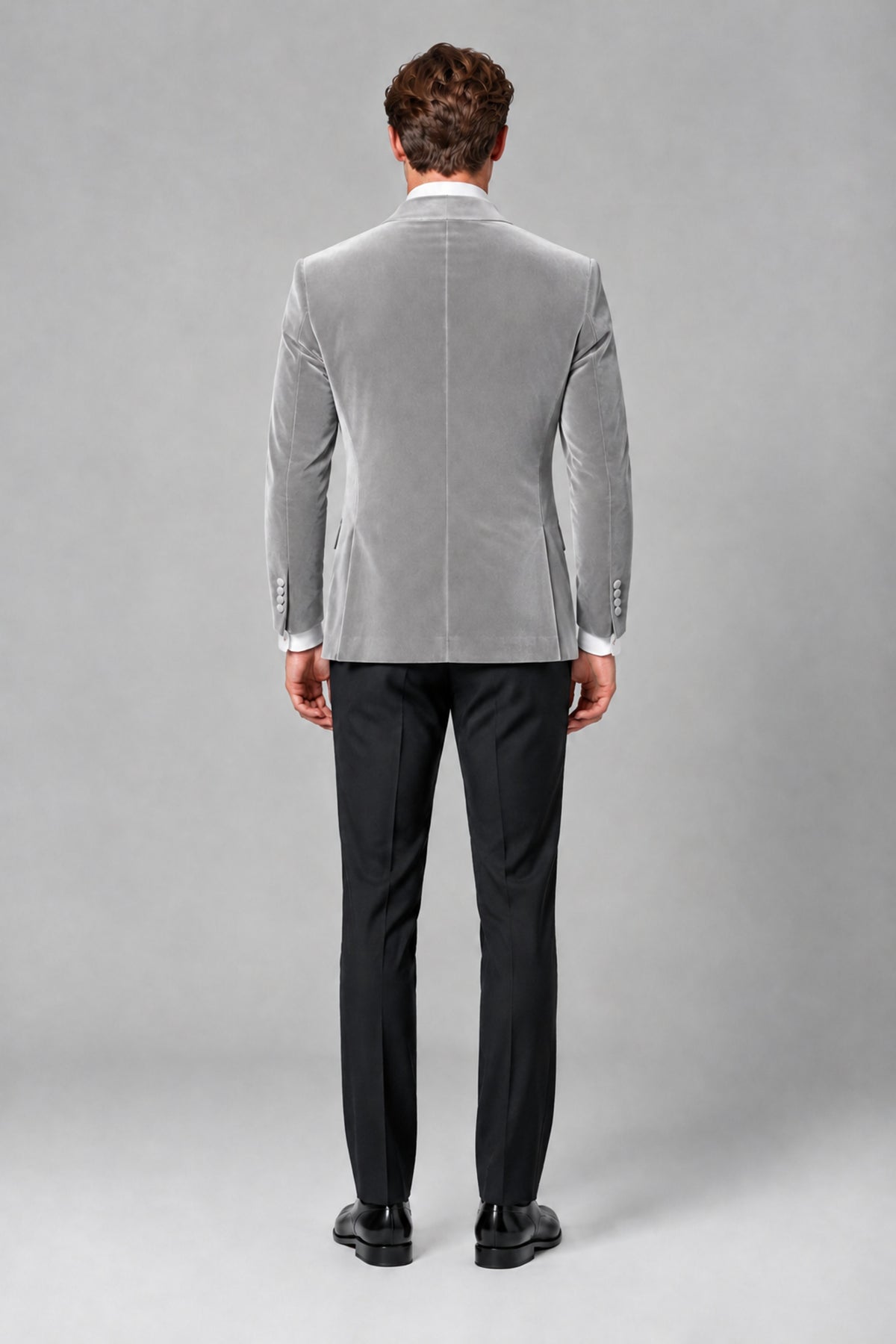 BOLODOO Men's Silver Velvet Blazer | Shawl Lapel Tuxedo Jacket - Silver - Silver_3