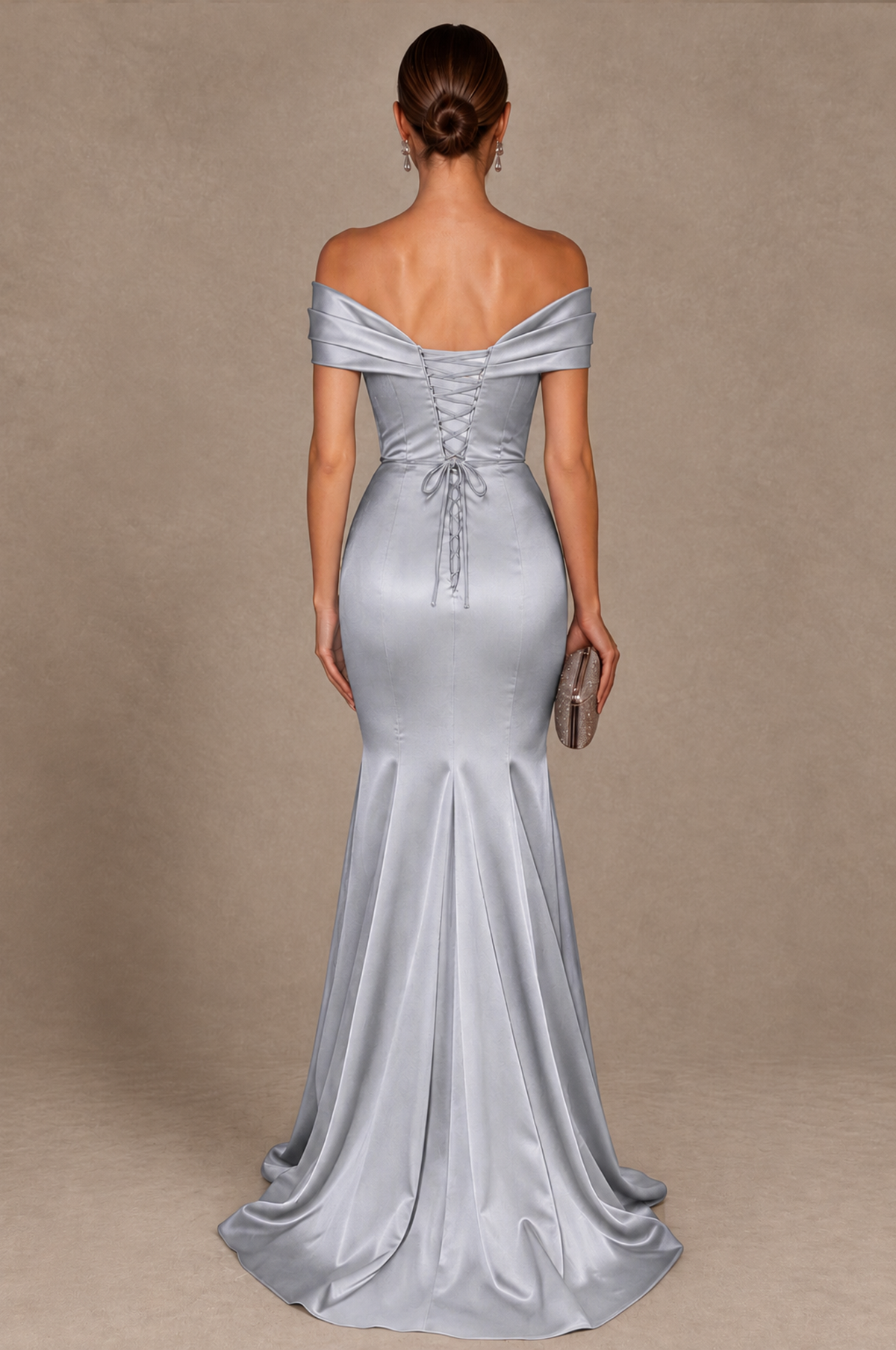 BOLODOO Silver Off-the-Shoulder Ruched Satin Mermaid Evening Dress - Silver - Silver_3