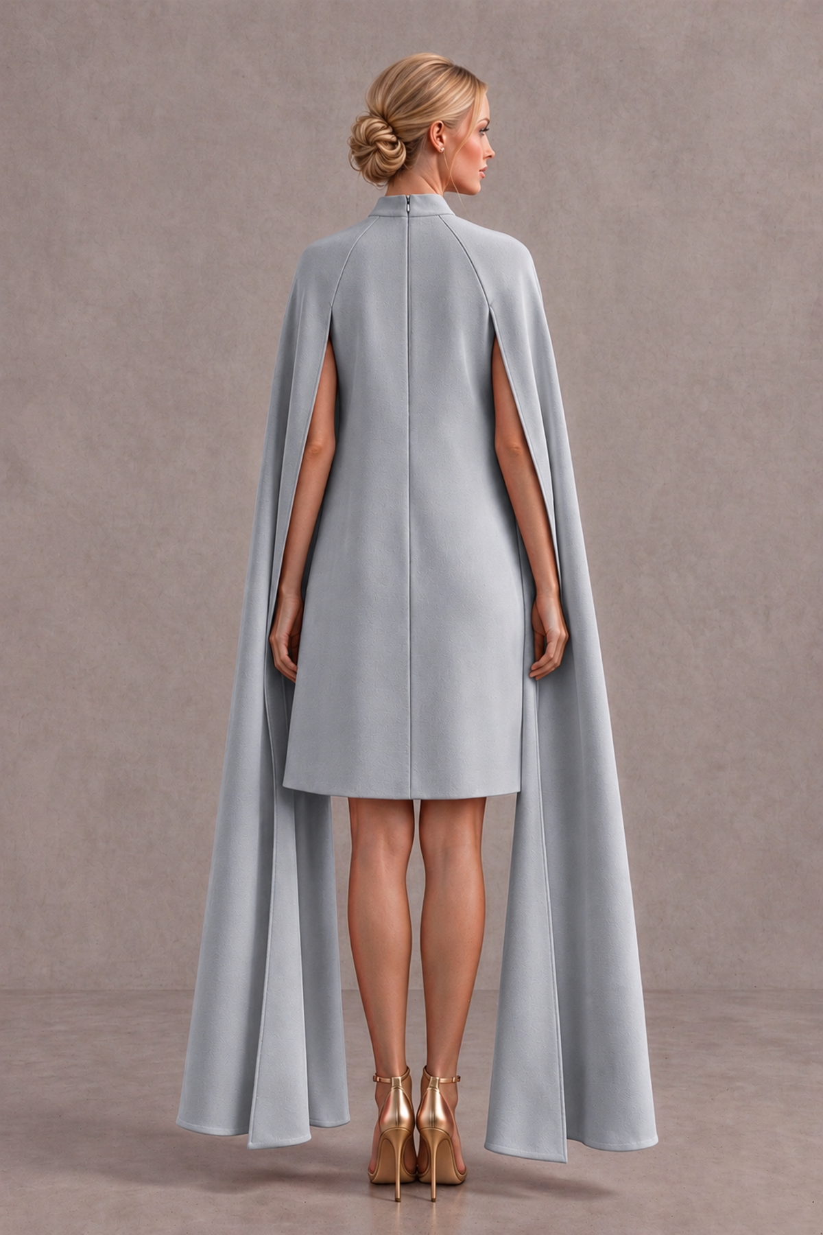 BOLODOO Silver High Neck Floral Cape Mini Cocktail Dress - Silver - Silver_3