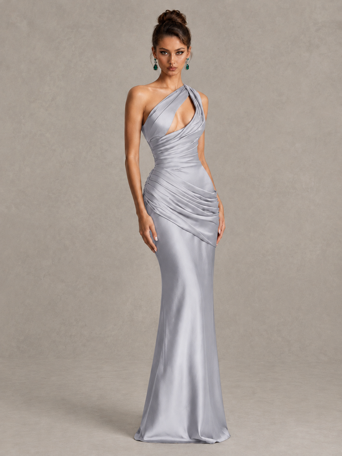 BOLODOO Silver One-Shoulder Cutout Satin Mermaid Prom Dress - Silver - Silver_3