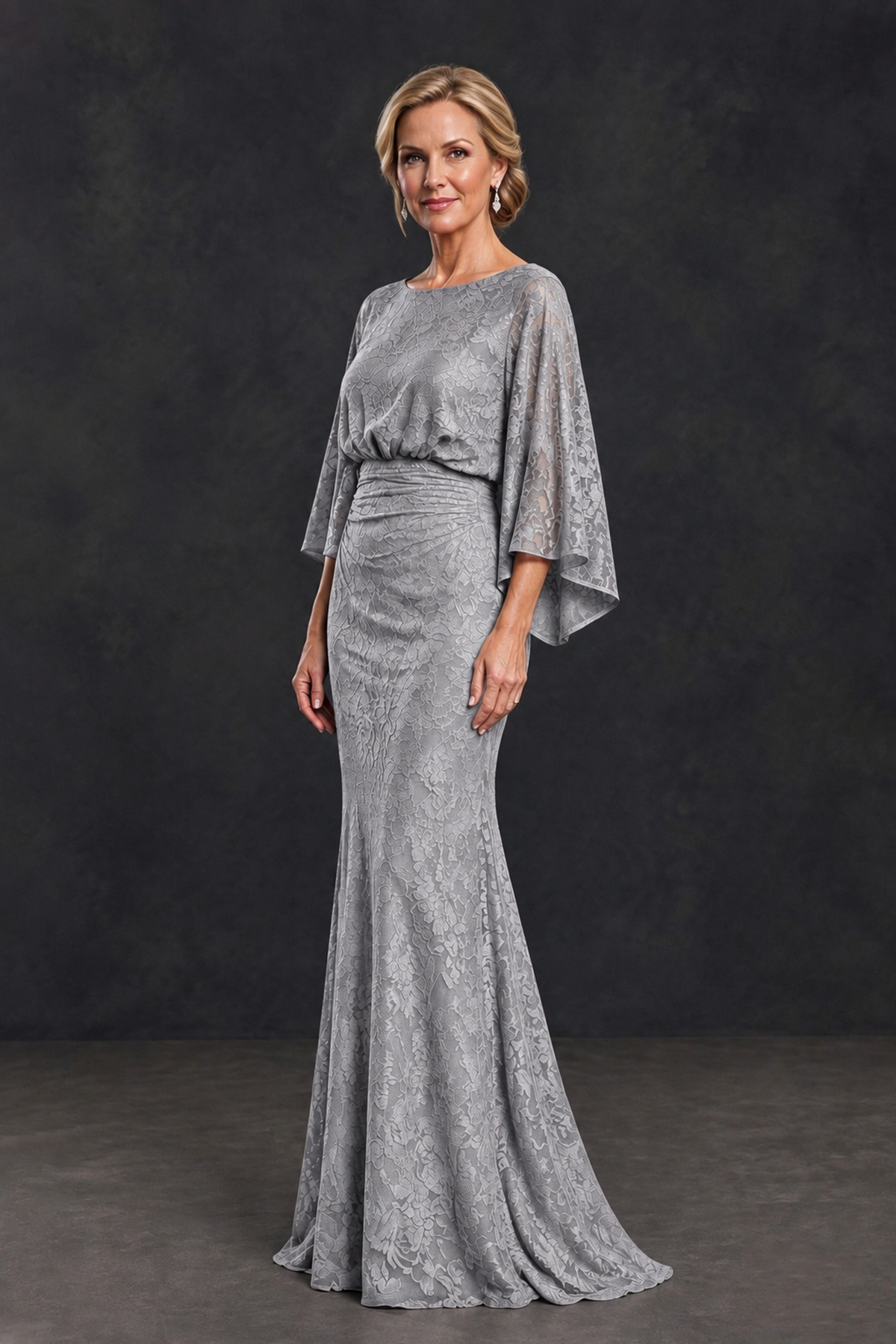 BOLODOO Silver Lace Flutter Sleeve Mother of the Bride Dress - Silver - Silver_3