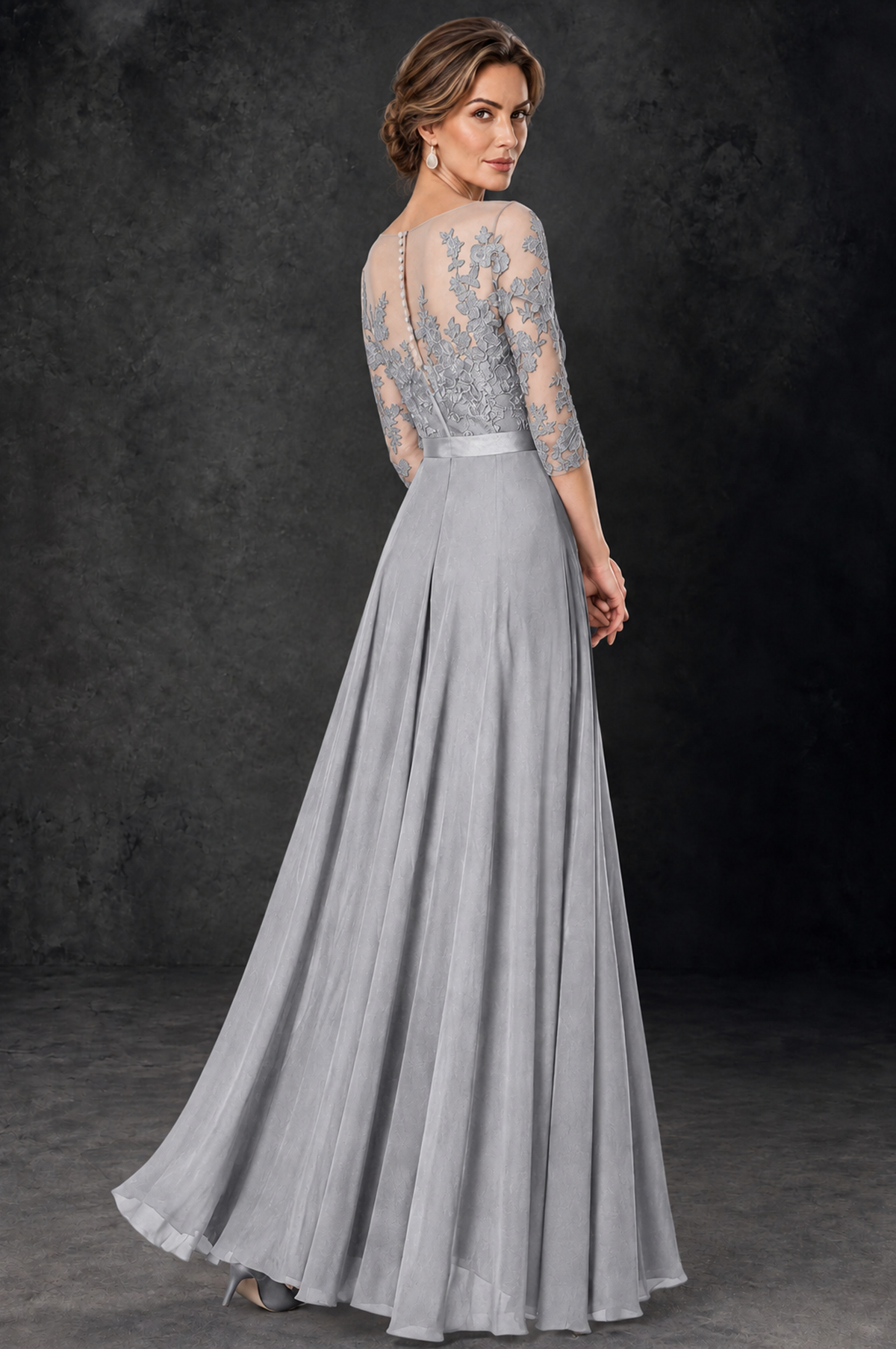 BOLODOO Silver Lace Wide-Leg Jumpsuit with Three-Quarter Sleeves - Silver - Silver_4