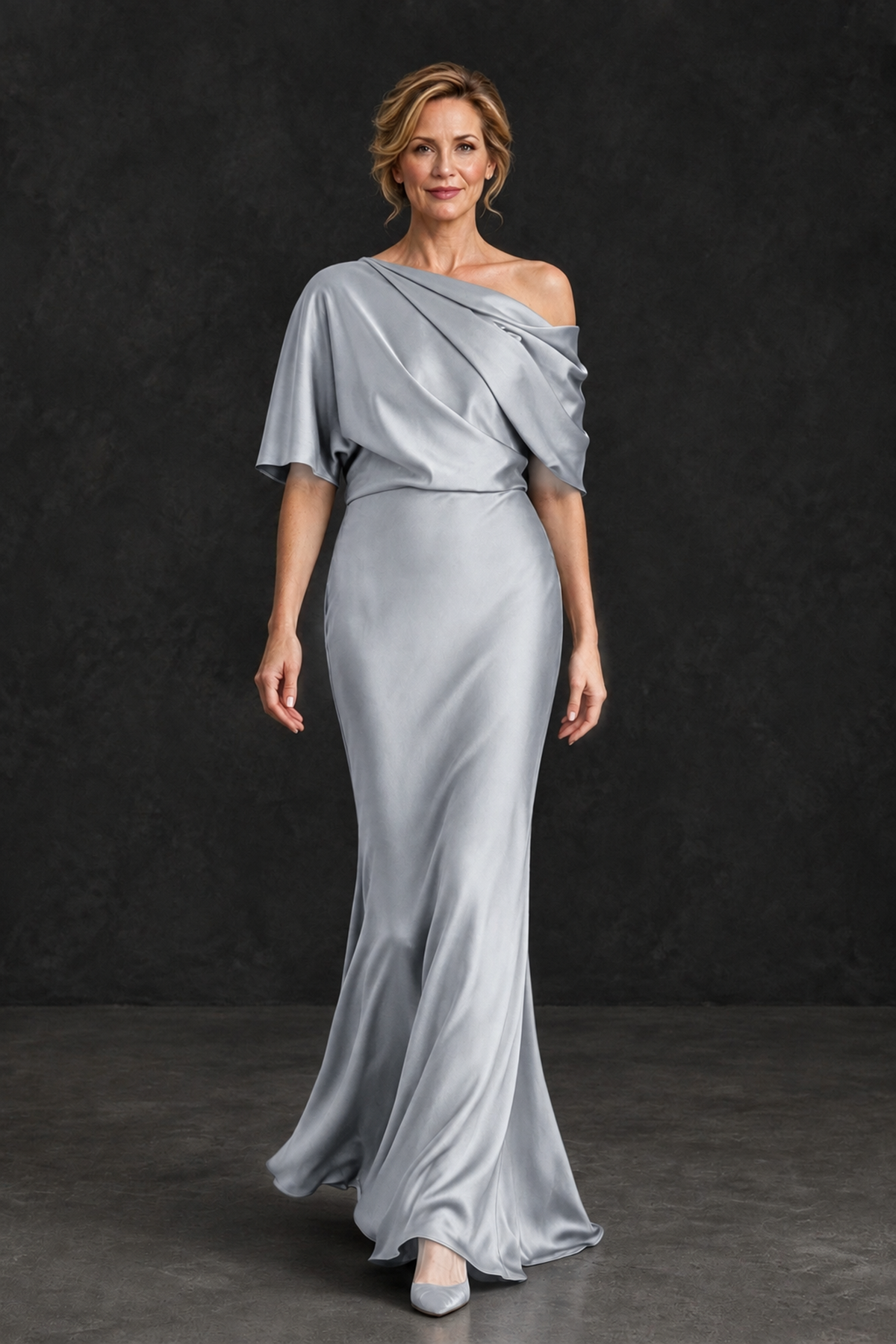 BOLODOO Silver Satin Asymmetric Mother of the Bride Dress - Silver - Silver_4
