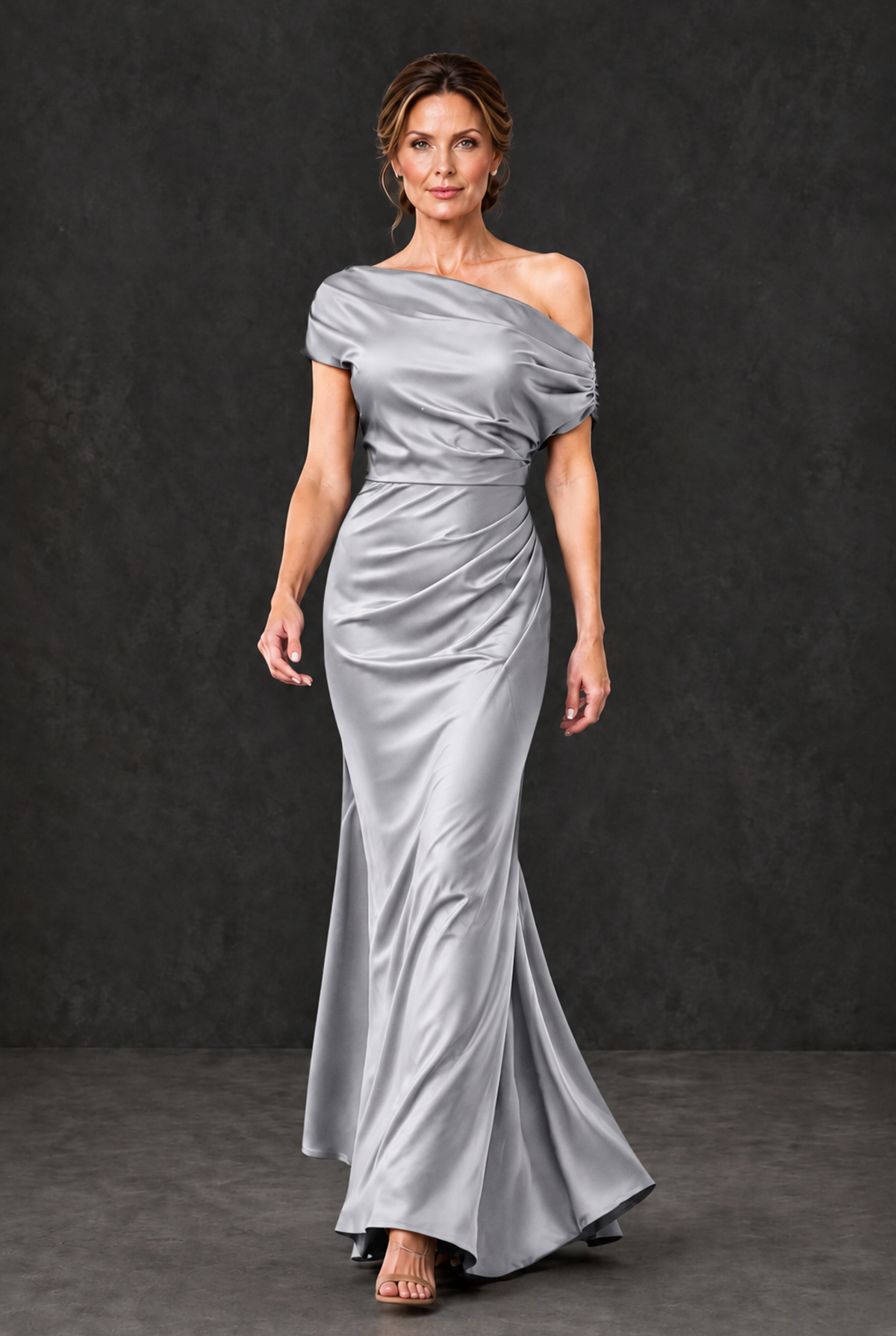 BOLODOO Silver Asymmetric Ruched Mother of the Bride Dress - Silver - Silver_4