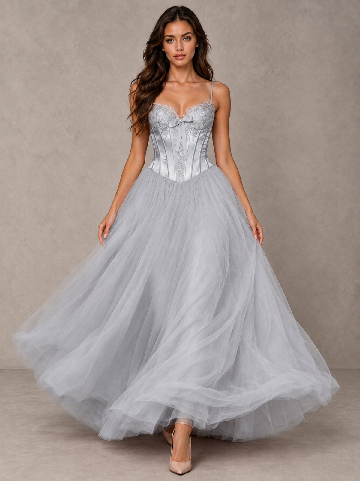 BOLODOO Silver Corset Tulle Prom Dress with Spaghetti Straps - Silver - Silver_4