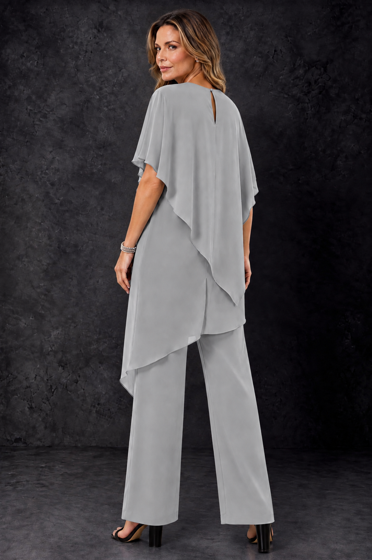 BOLODOO Silver Chiffon Two Piece Mother of the Bride Pant Suit - Silver - Silver_4