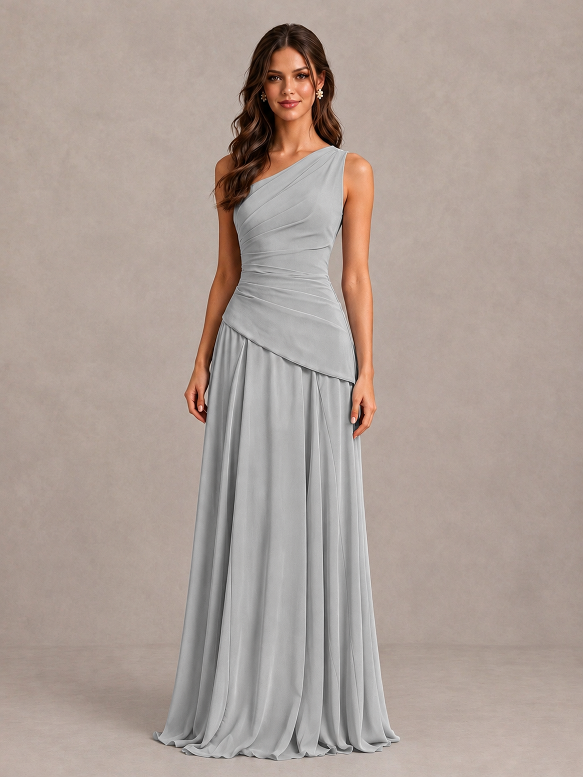 BOLODOO Silver One-Shoulder Lace-Up Back Bridesmaid Dress - Silver - Silver_4