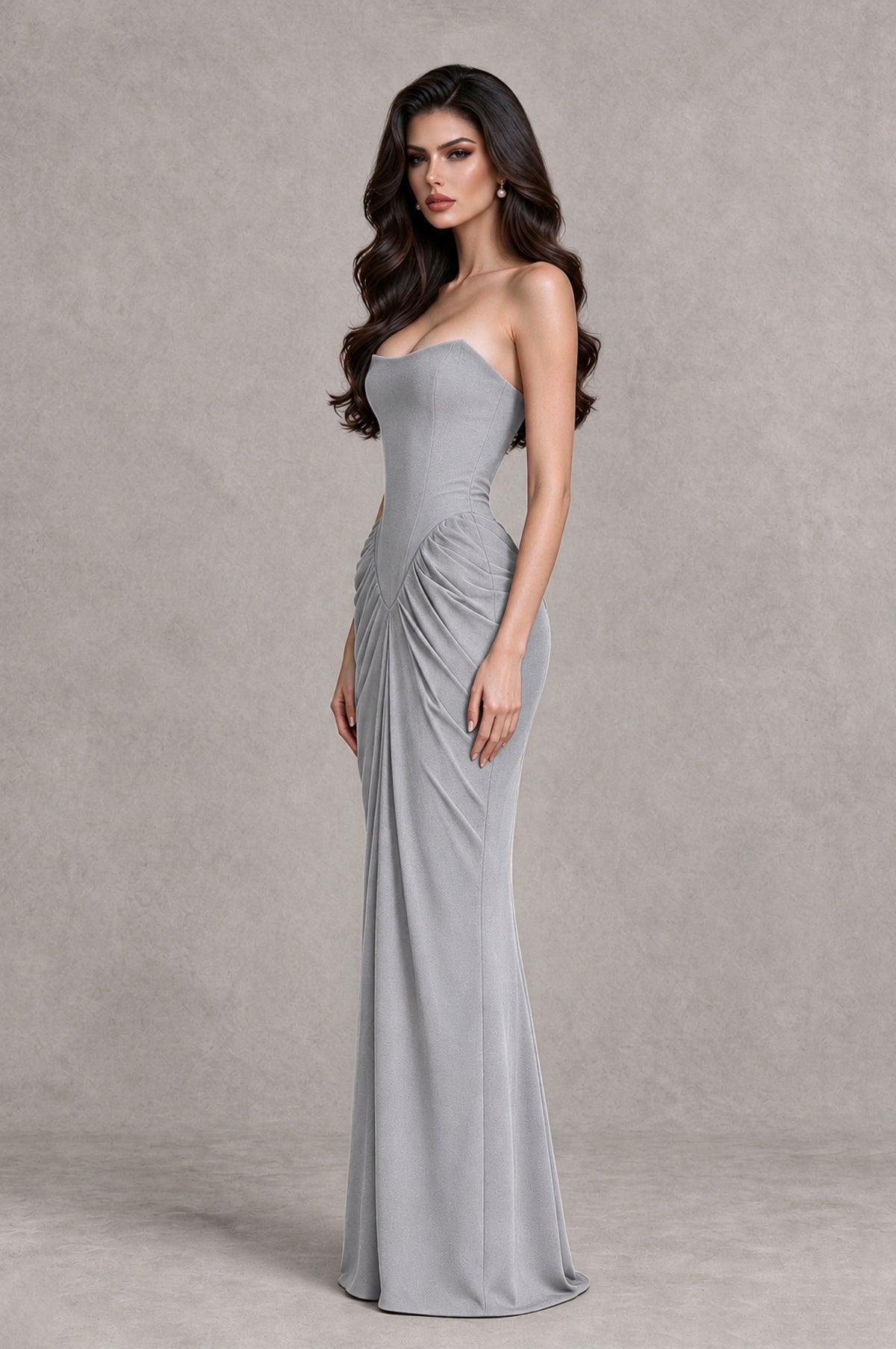 BOLODOO Silver Strapless Ruched Corset Evening Gown - Silver - Silver_4
