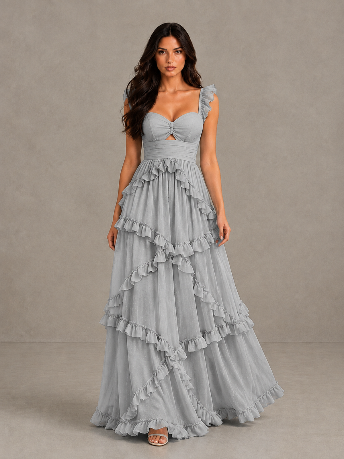 BOLODOO Silver Ruffle A-Line Prom Dress with Open Back - Silver - Silver (1)