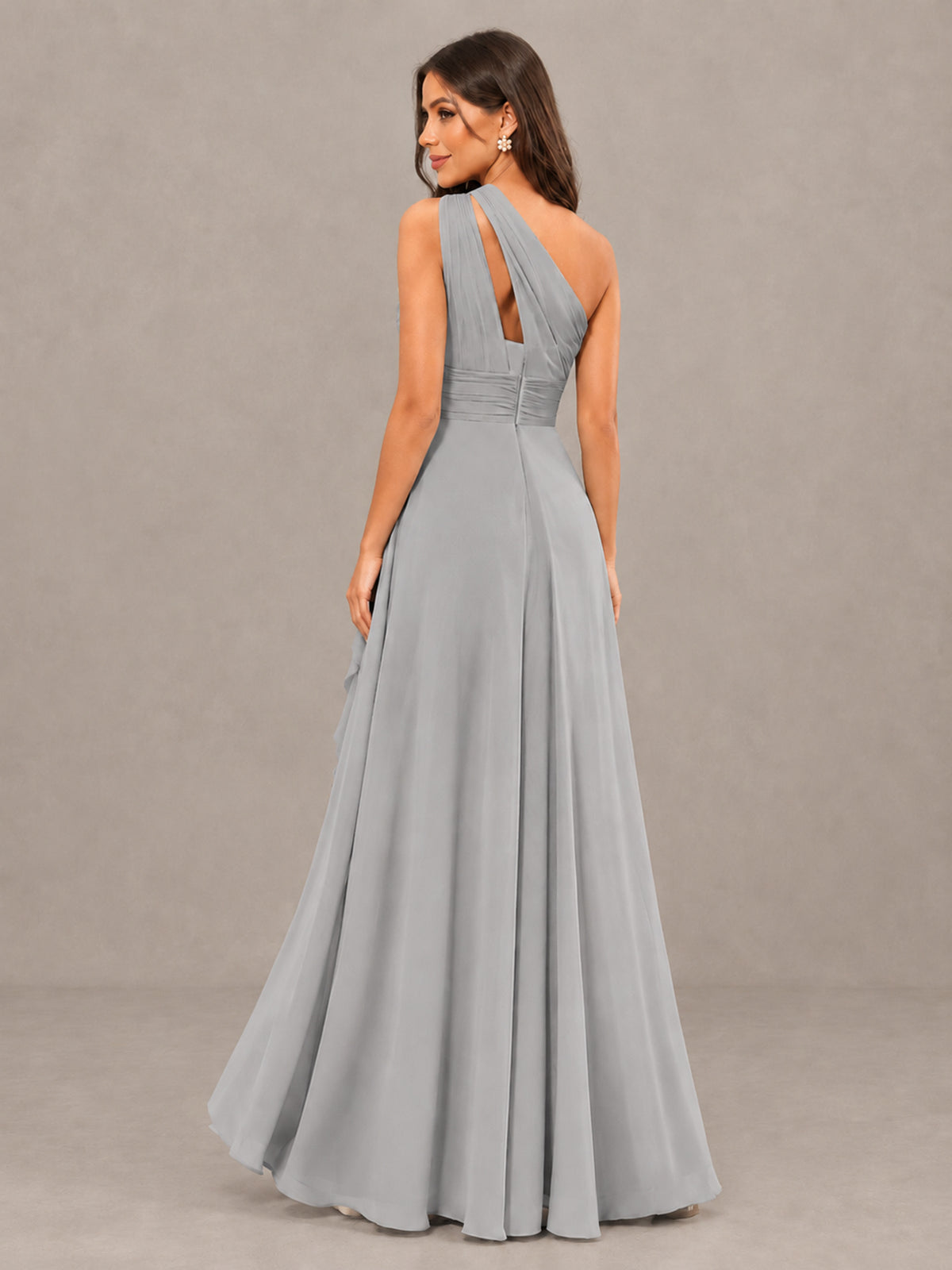 BOLODOO Silver One-Shoulder Ruffle Bridesmaid Dress with Slit - Silver - Silver (2)