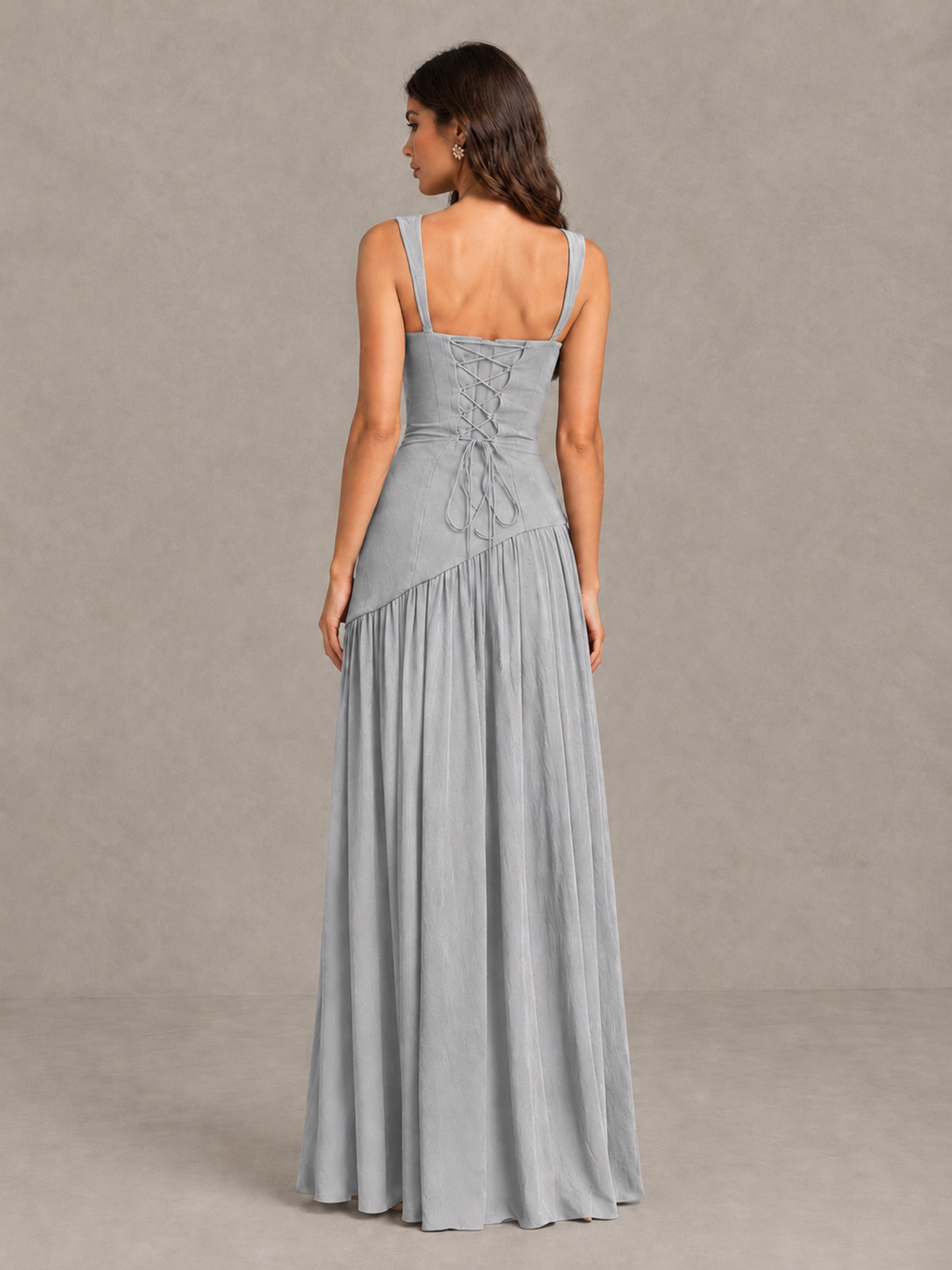 BOLODOO Silver Brown Scarf Bridesmaid Dress with Lace-Up Back - Silver - Silver (2)