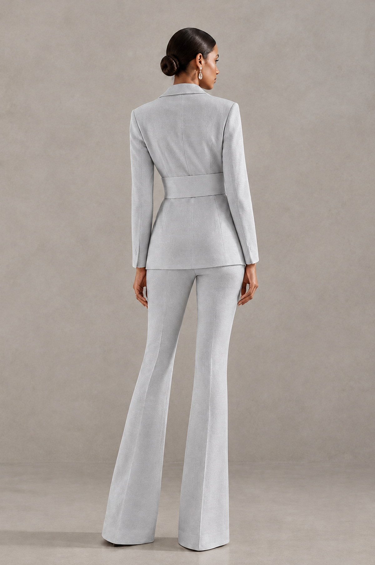 BOLODOO Silver Two-Piece Pantsuit with Tailored Blazer & Flared Pants - Silver - Silver (2)
