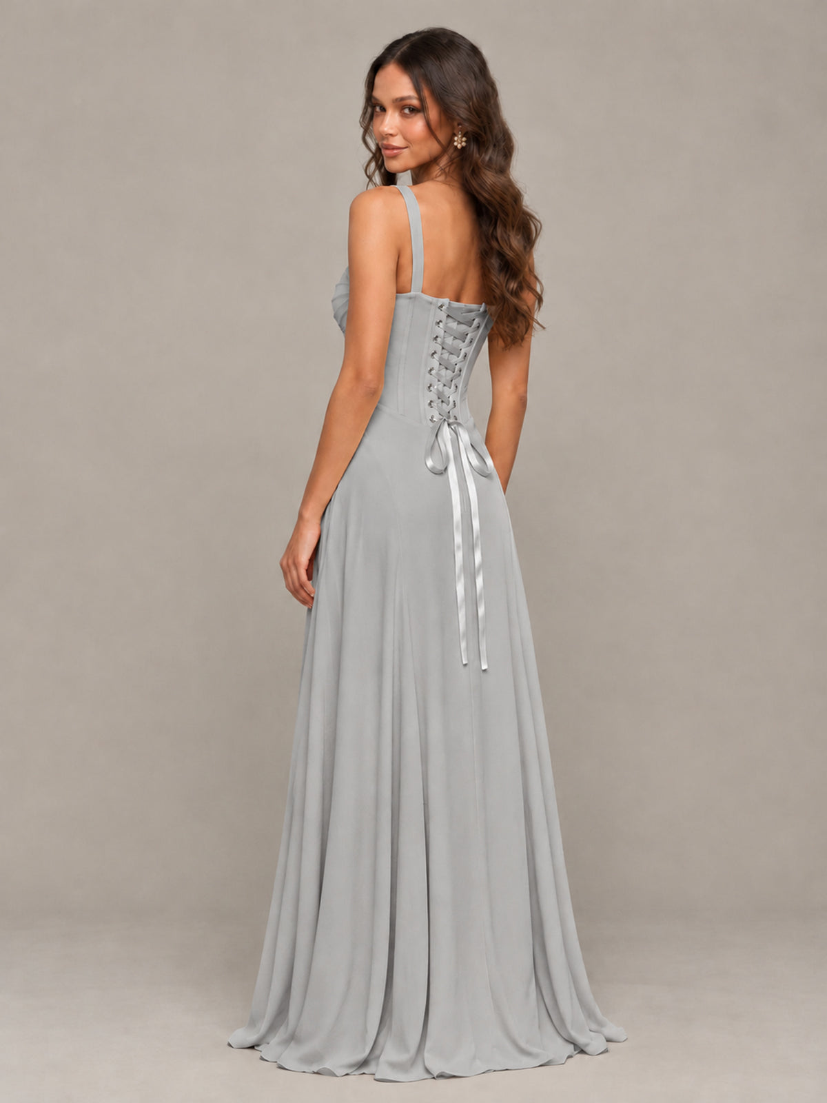 BOLODOO Silver Sweetheart Lace-Up Back Bridesmaid Dress - Silver - Silver (2)