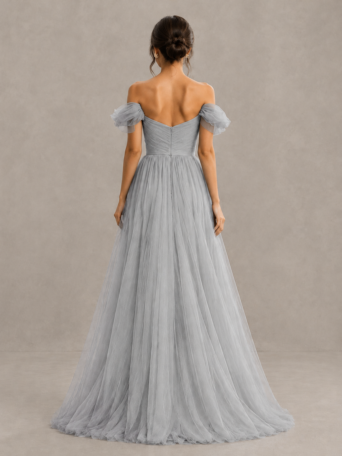 BOLODOO Silver Off-the-Shoulder Ruffle Sleeve A-Line Bridesmaid Dress - Silver - Silver (2)