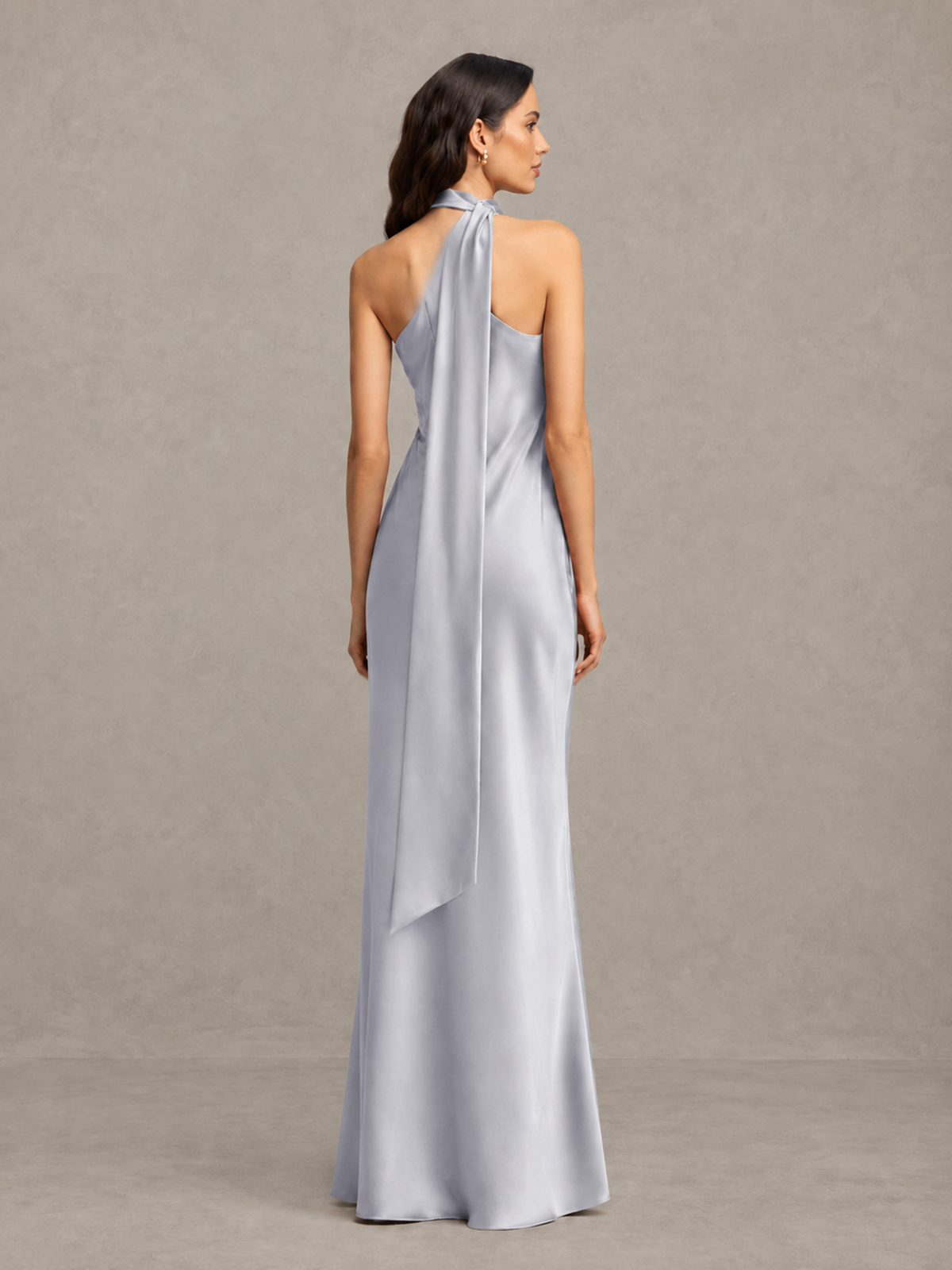 BOLODOO Silver Satin One-Shoulder Bridesmaid Dress with Open Back - Silver - Silver (2)