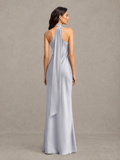 BOLODOO Silver Satin One-Shoulder Bridesmaid Dress with Open Back - Silver - Silver (2)