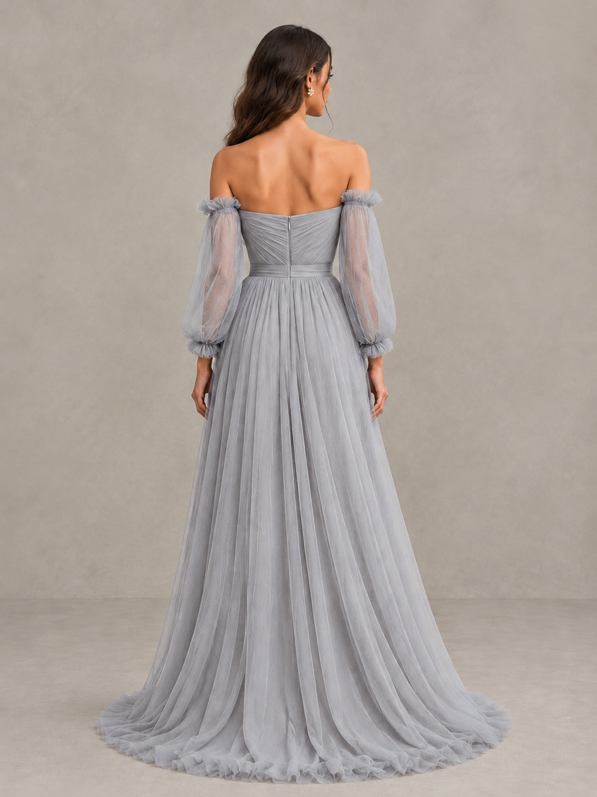 BOLODOO Silver Off-the-Shoulder Long Sleeve A-Line Bridesmaid Dress - Silver - Silver (2)