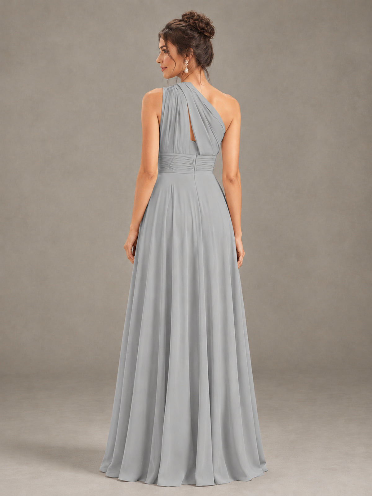 BOLODOO Silver One-Shoulder Chiffon-Look Bridesmaid Dress - Silver - Silver (2)