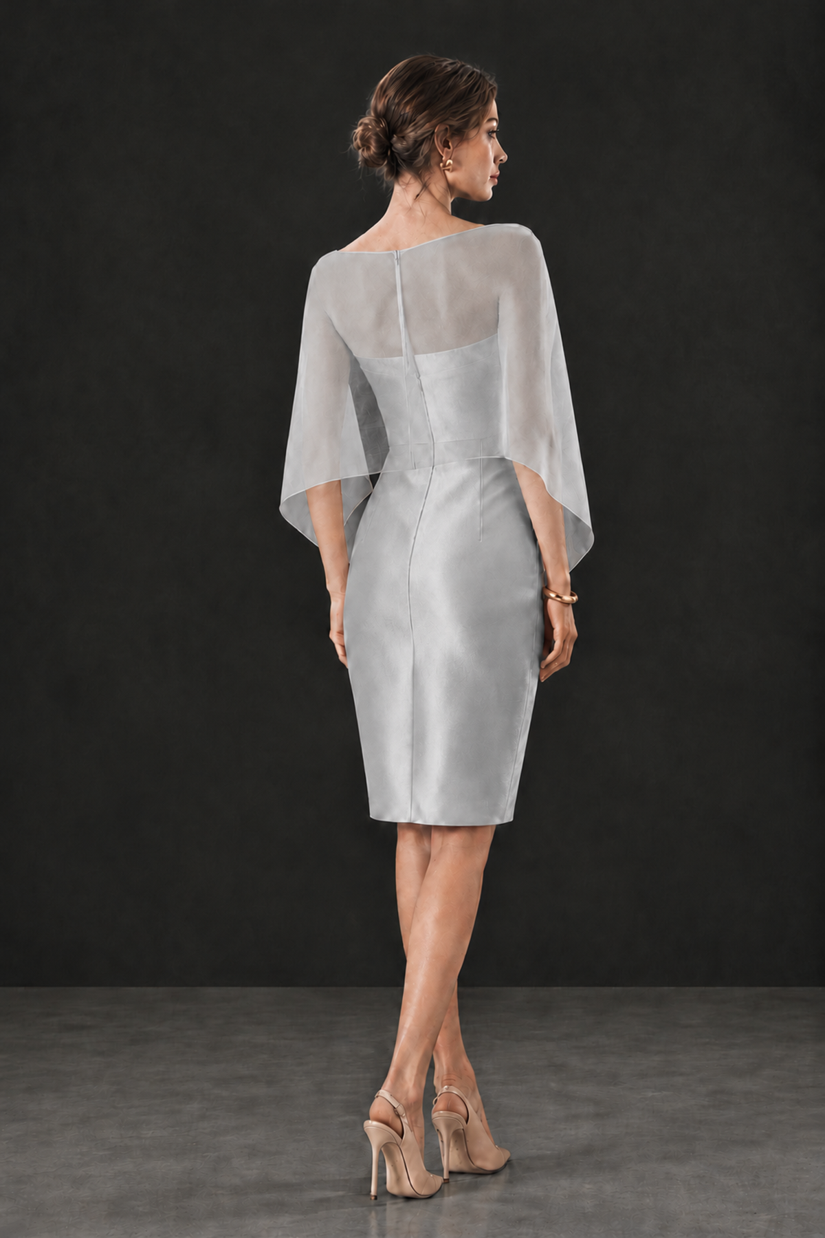 BOLODOO Silver Cape Knee-Length Mother of the Bride Dress - Silver - Silver (2)