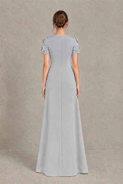 BOLODOO Silver Textured Floral Maxi Dress with Short Sleeves - Silver