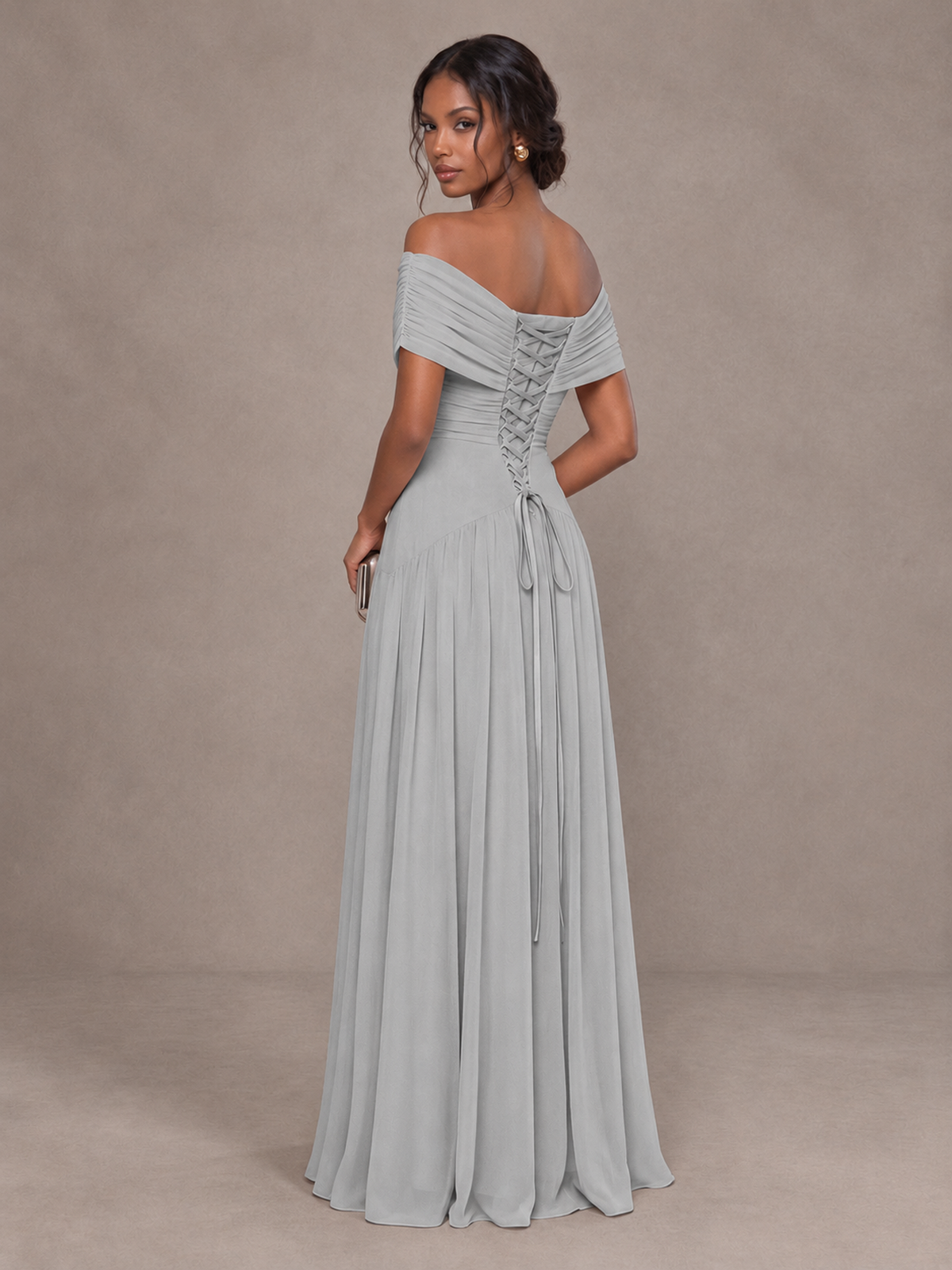 BOLODOO Silver Off-Shoulder Ruched A-Line Bridesmaid Dress - Silver - Silver (2)