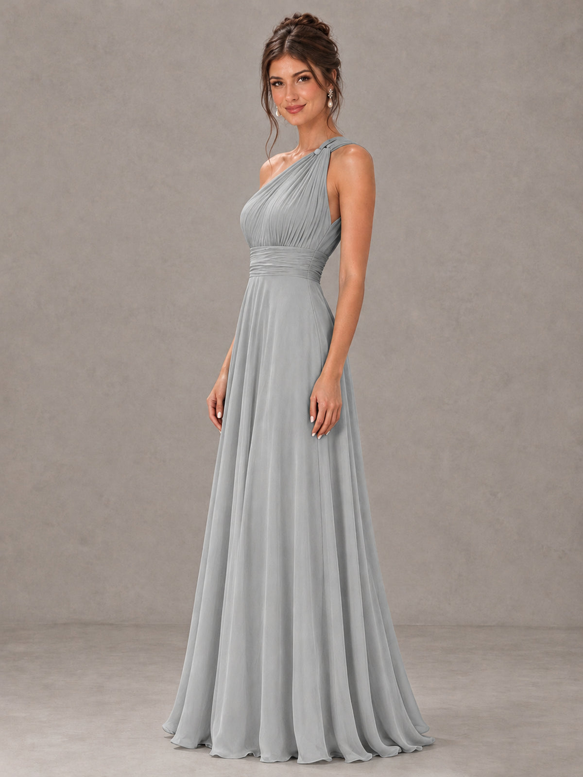 BOLODOO Silver One-Shoulder Chiffon-Look Bridesmaid Dress - Silver - Silver (3)