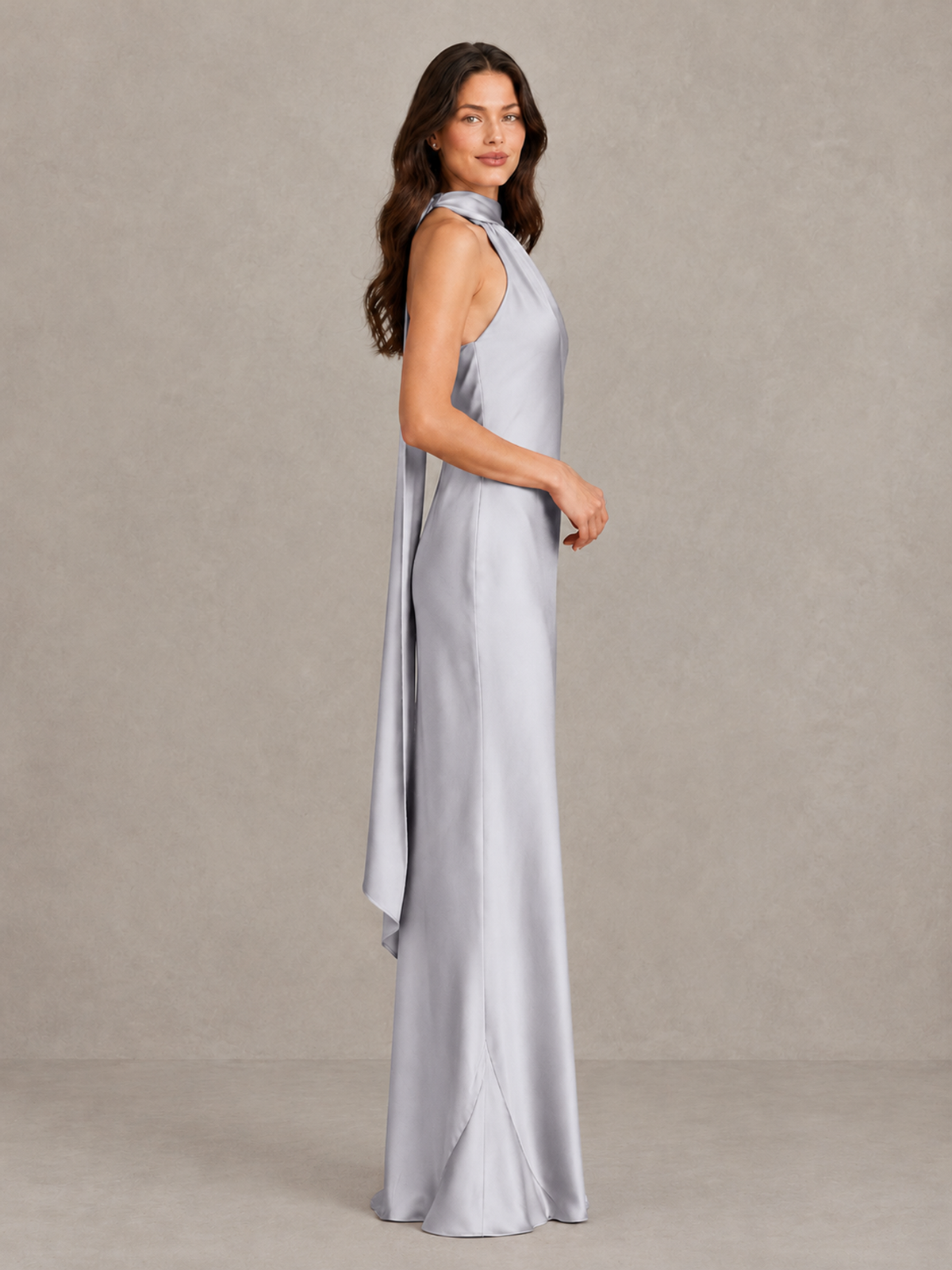 BOLODOO Silver Satin One-Shoulder Bridesmaid Dress with Open Back - Silver - Silver (3)