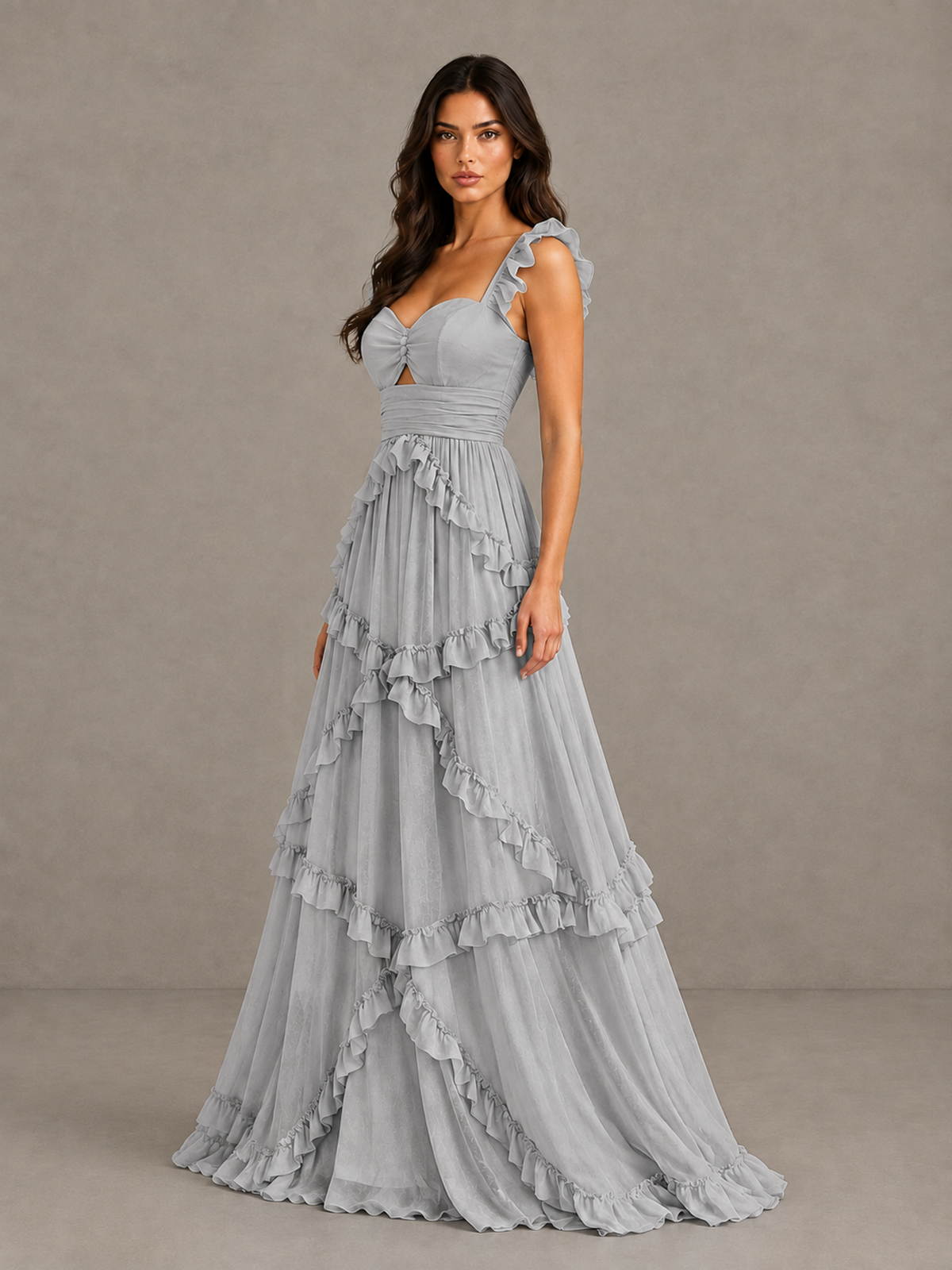 BOLODOO Silver Ruffle A-Line Prom Dress with Open Back - Silver - Silver (3)