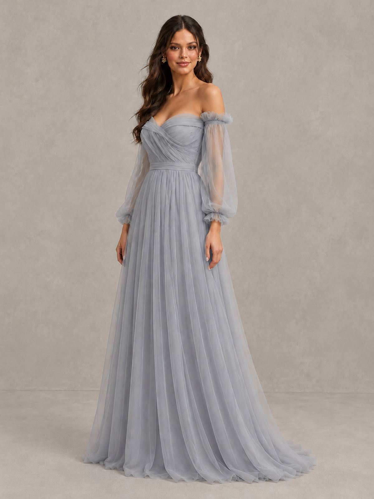 BOLODOO Silver Off-the-Shoulder Long Sleeve A-Line Bridesmaid Dress - Silver - Silver (3)