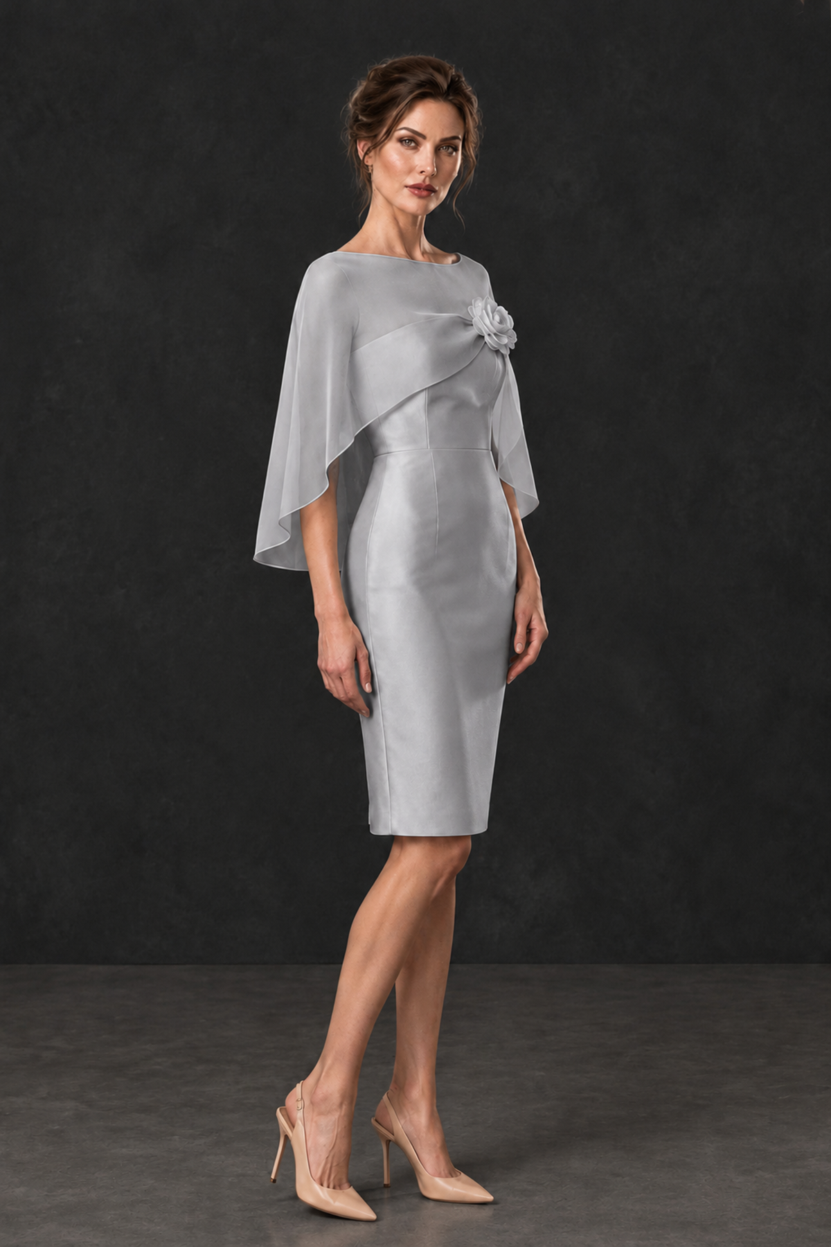 BOLODOO Silver Cape Knee-Length Mother of the Bride Dress - Silver - Silver (3)