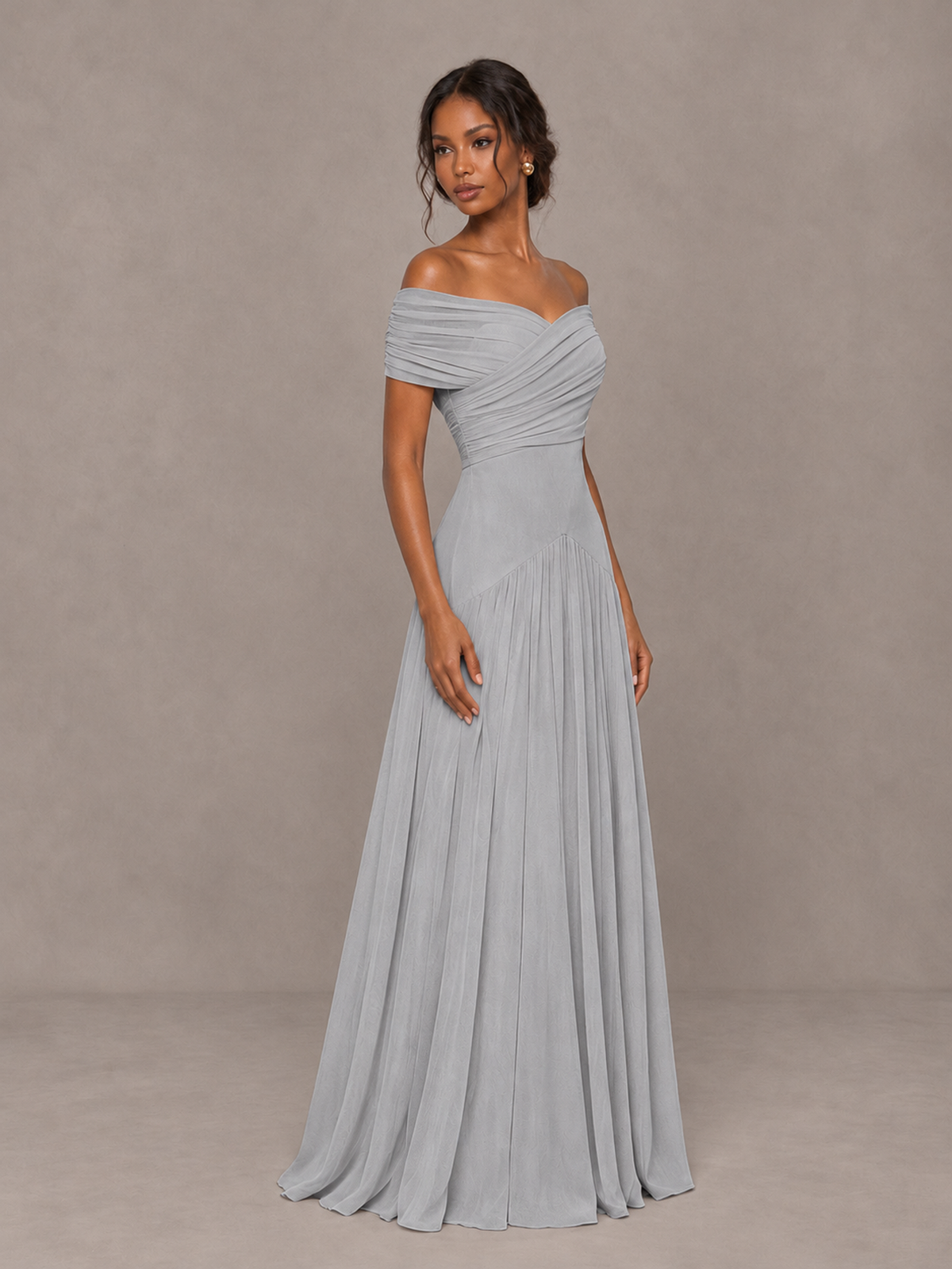BOLODOO Silver Off-Shoulder Ruched A-Line Bridesmaid Dress - Silver - Silver (3)