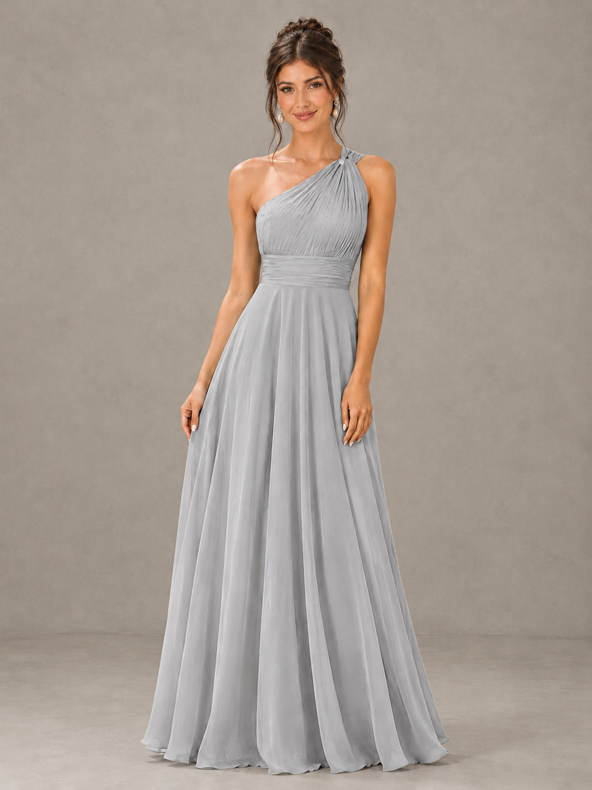 BOLODOO Silver One-Shoulder Chiffon-Look Bridesmaid Dress - Silver - Silver (4)