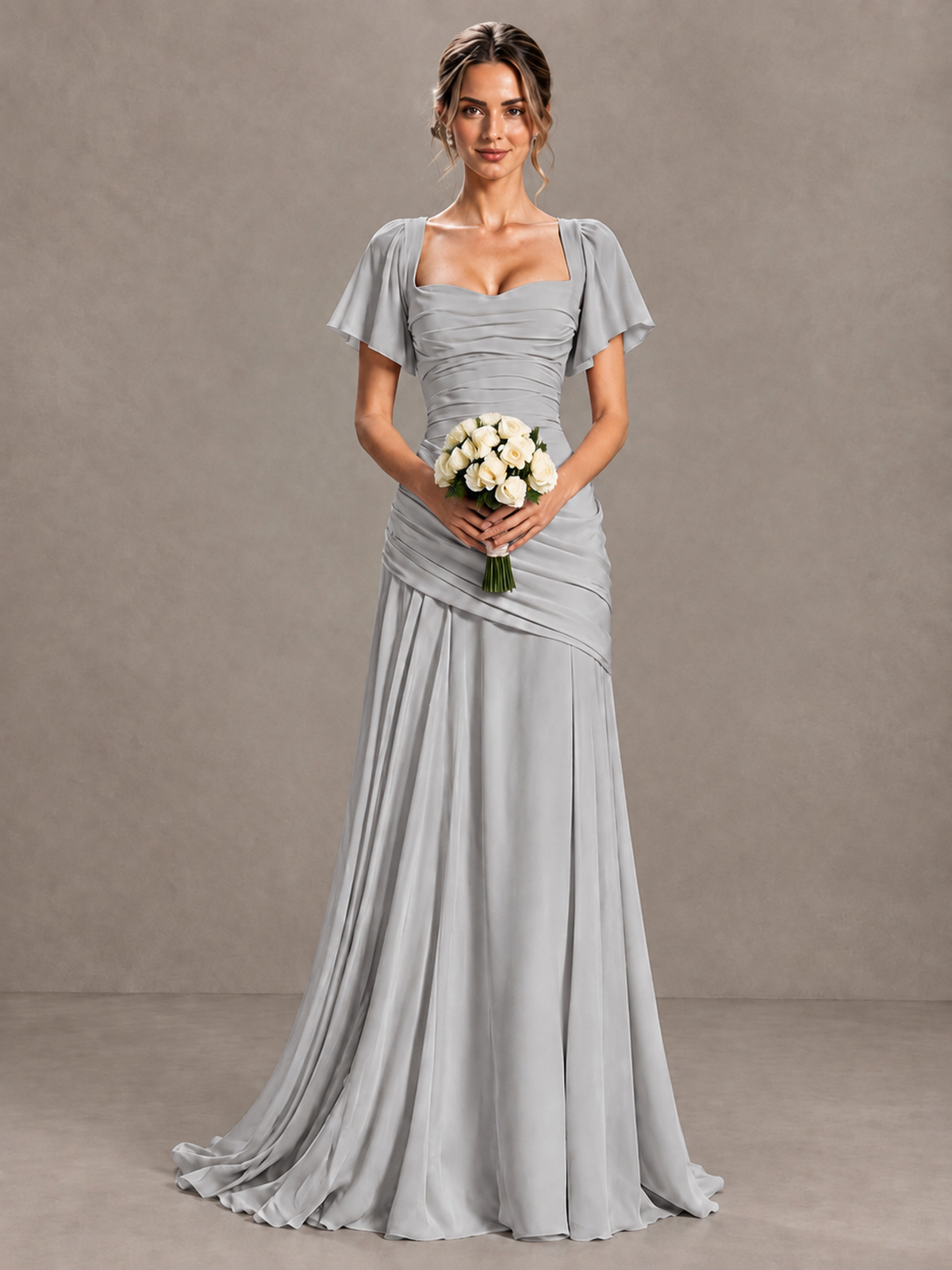 BOLODOO Silver Flutter Sleeve Lace-Up Back Maxi Dress - Silver - Silver (4)