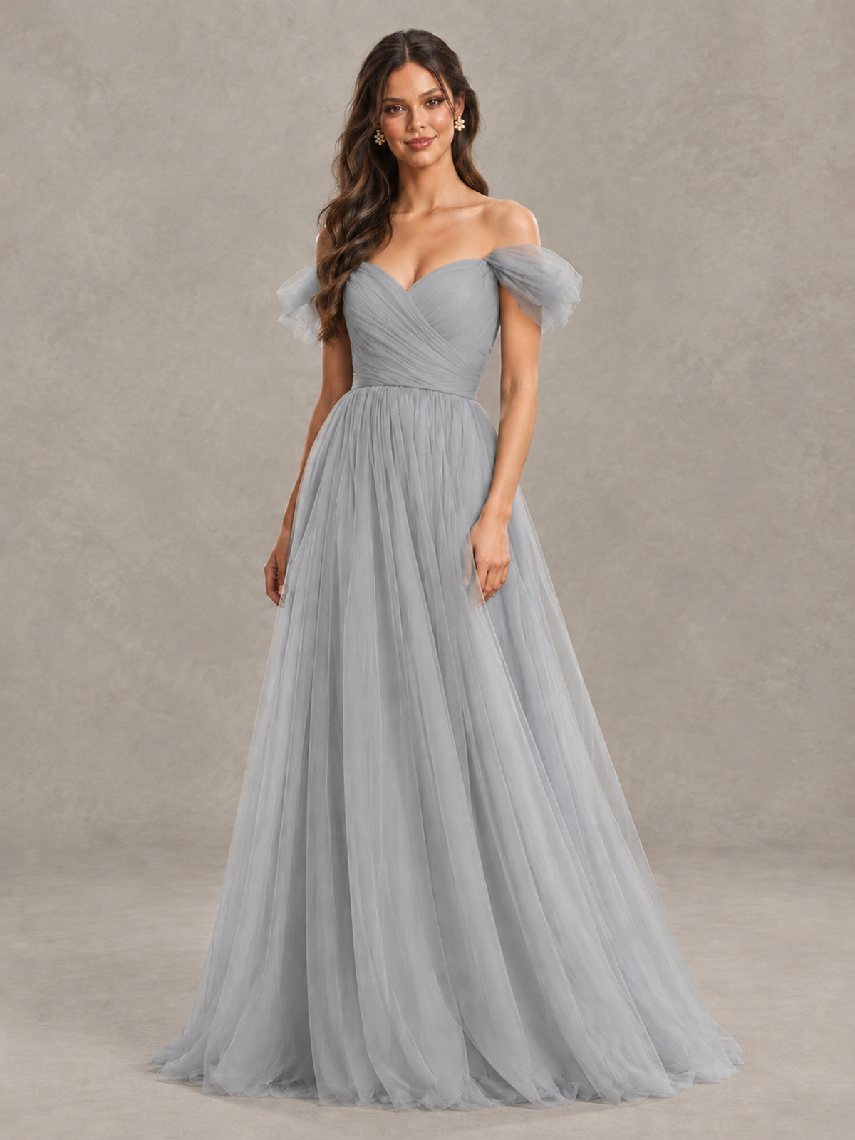BOLODOO Silver Off-the-Shoulder Ruffle Sleeve A-Line Bridesmaid Dress - Silver - Silver (4)