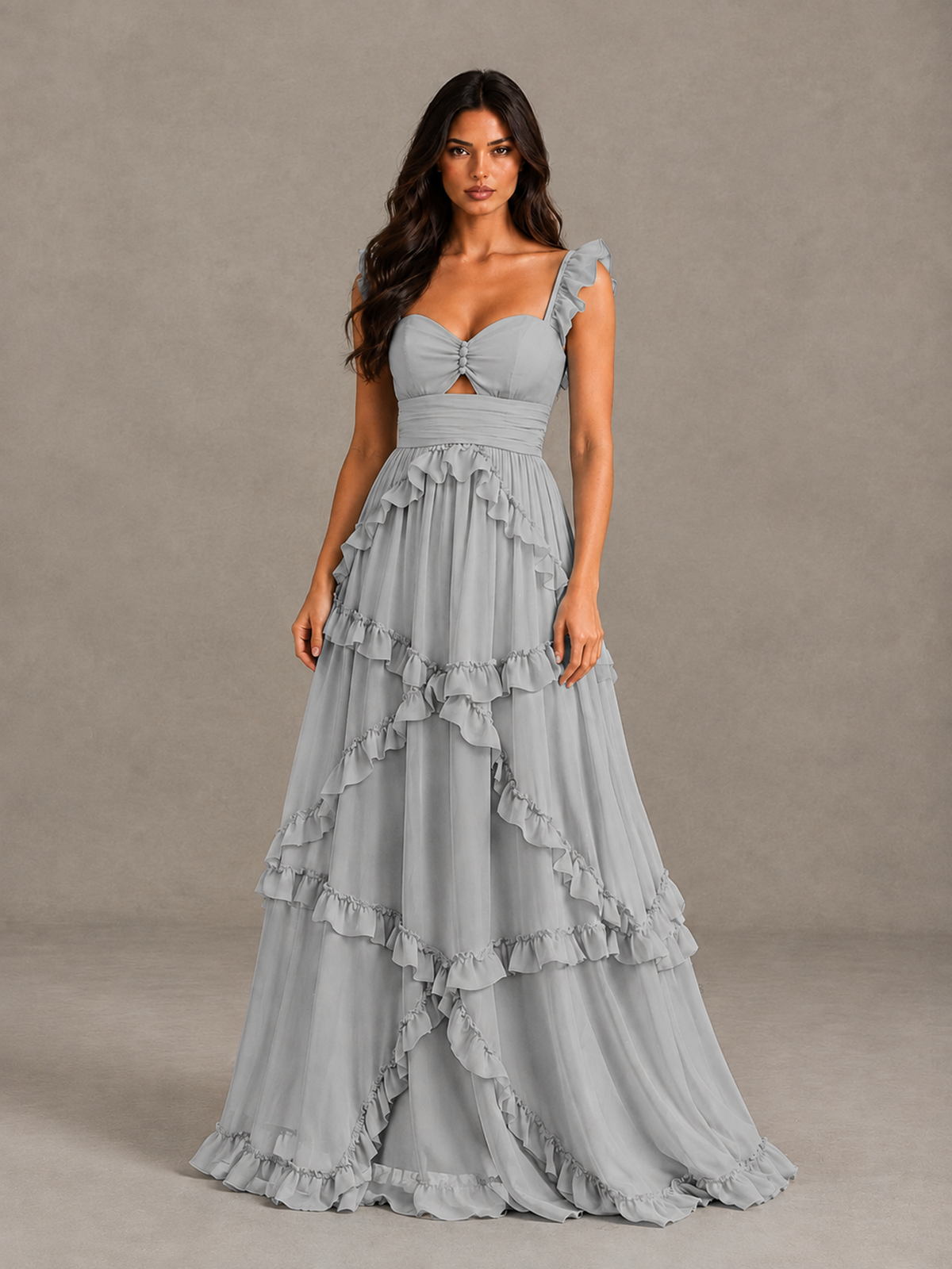 BOLODOO Silver Ruffle A-Line Prom Dress with Open Back - Silver - Silver (4)